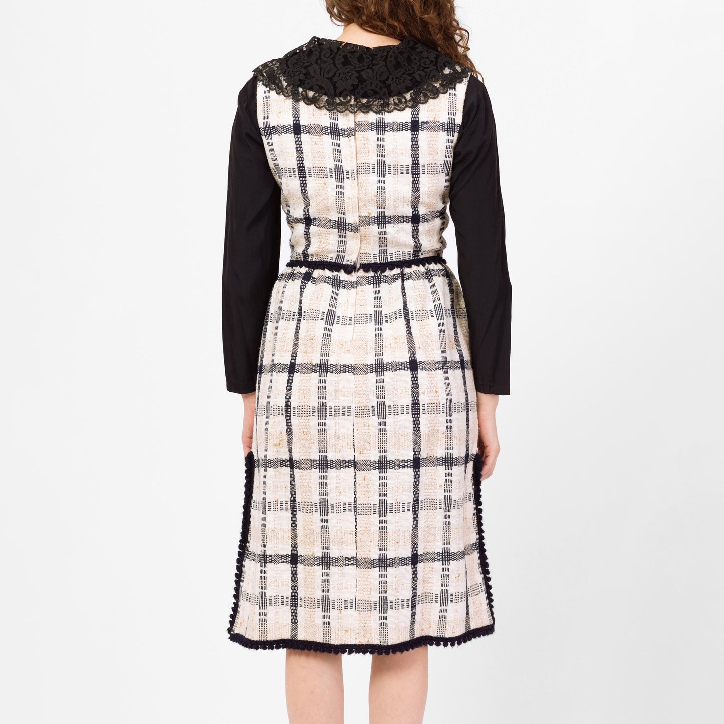 Vintage 60s Plaid Knit Sleeveless Midi Dress - Small