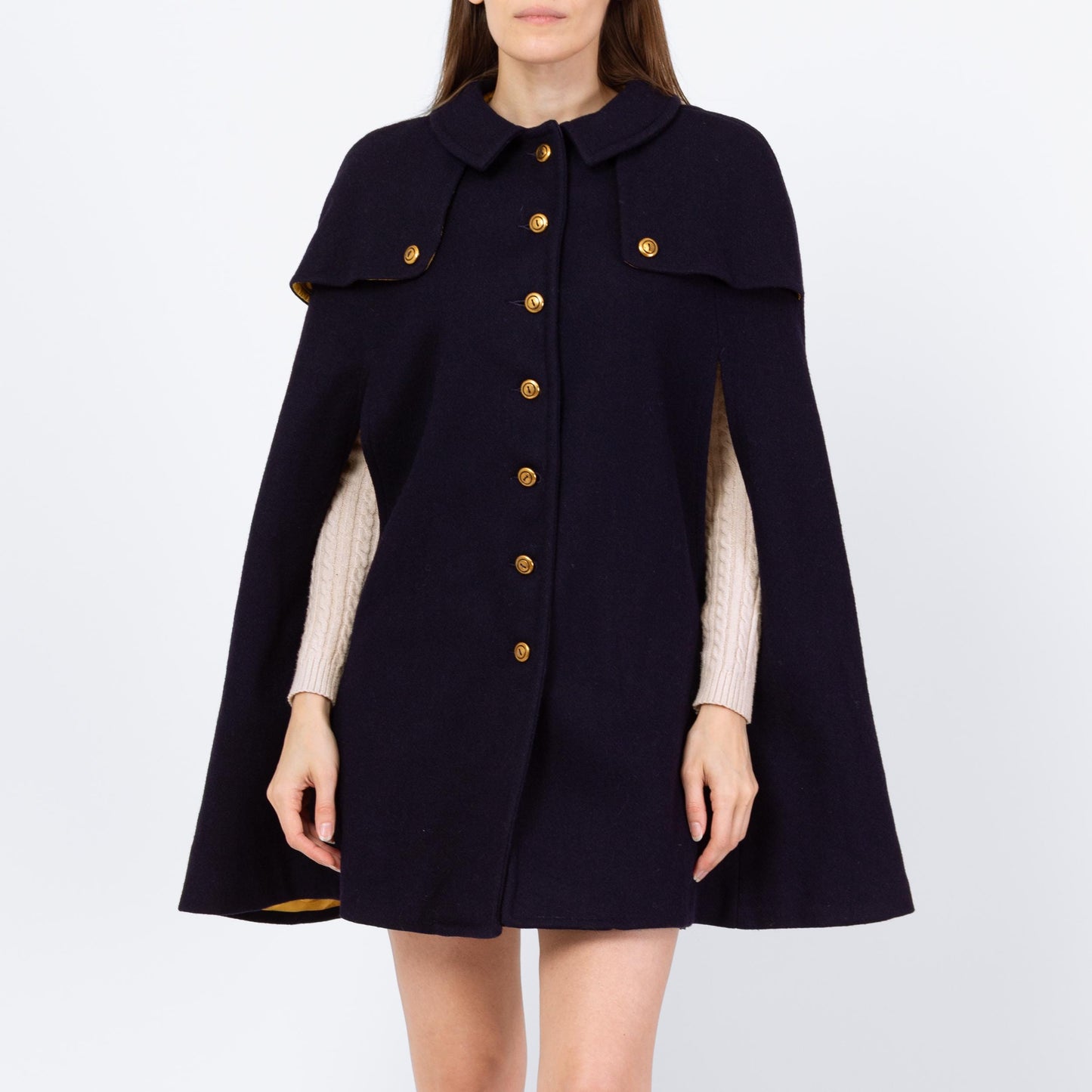 Vintage 60s Mod Navy Blue Wool Cape - Small