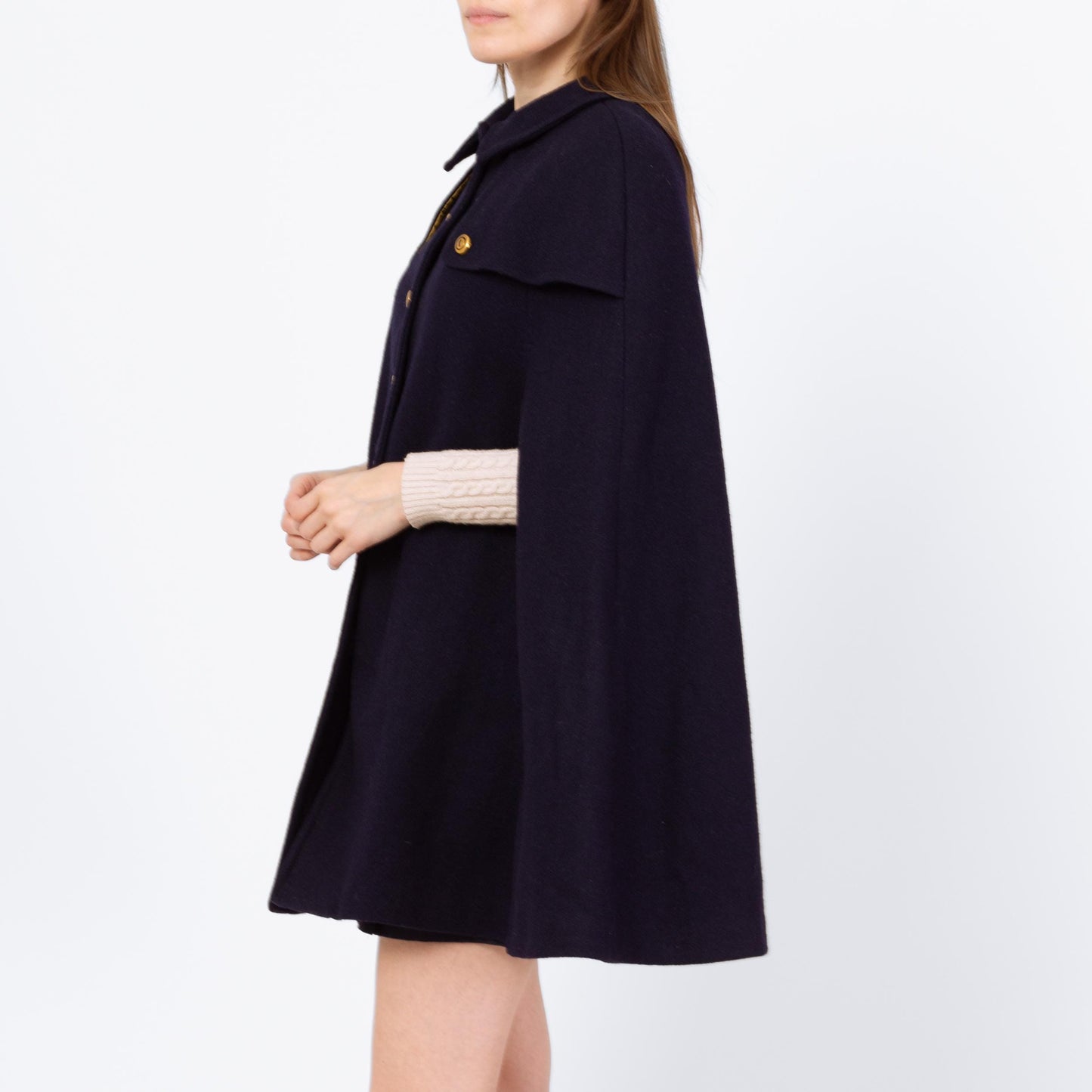 Vintage 60s Mod Navy Blue Wool Cape - Small