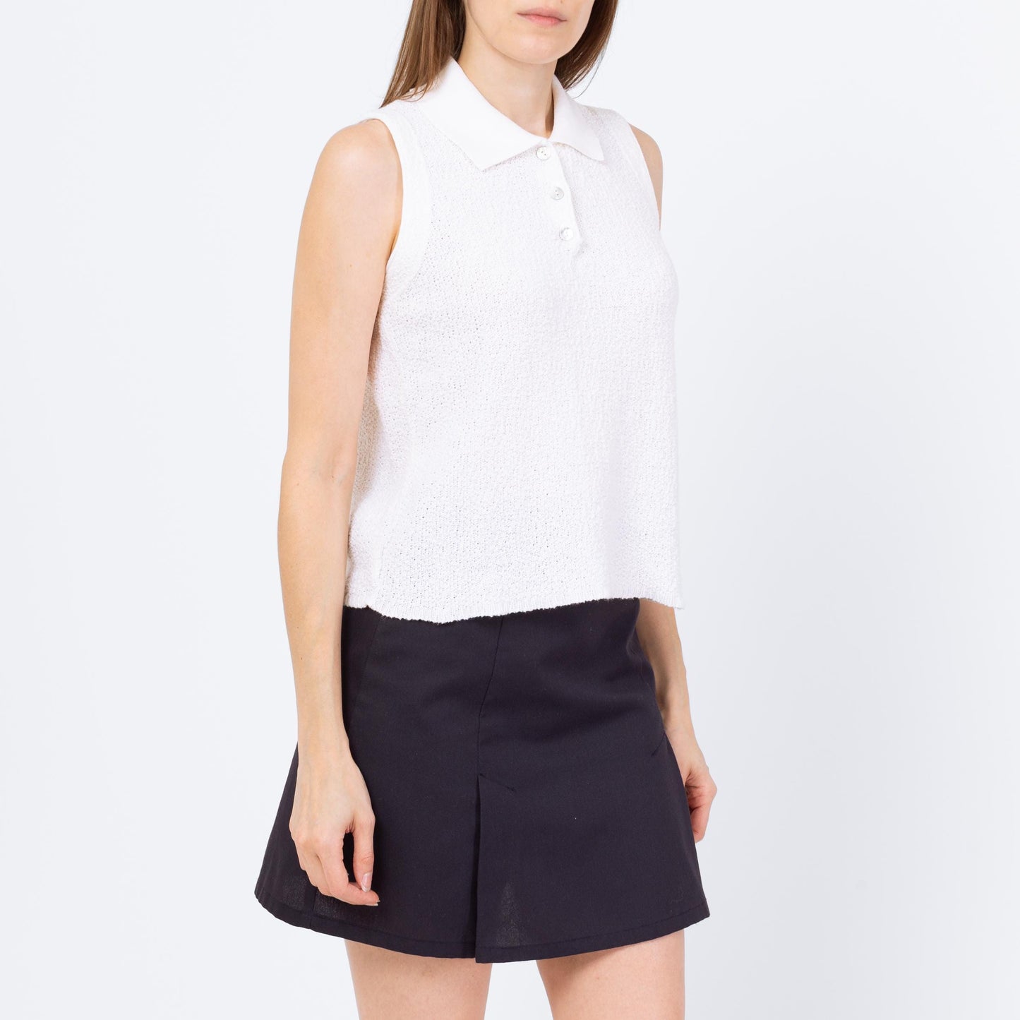 Vintage 90s White Cotton Knit Polo Top - Medium