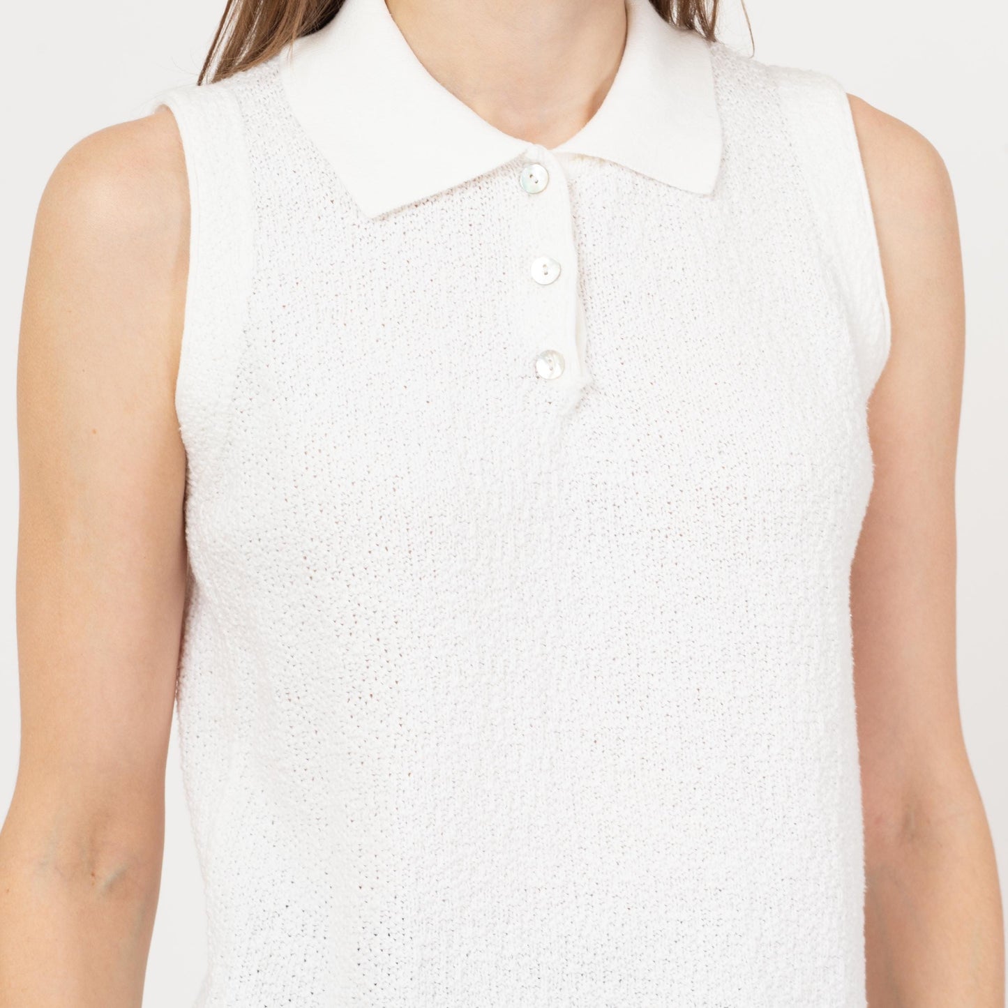 Vintage 90s White Cotton Knit Polo Top - Medium