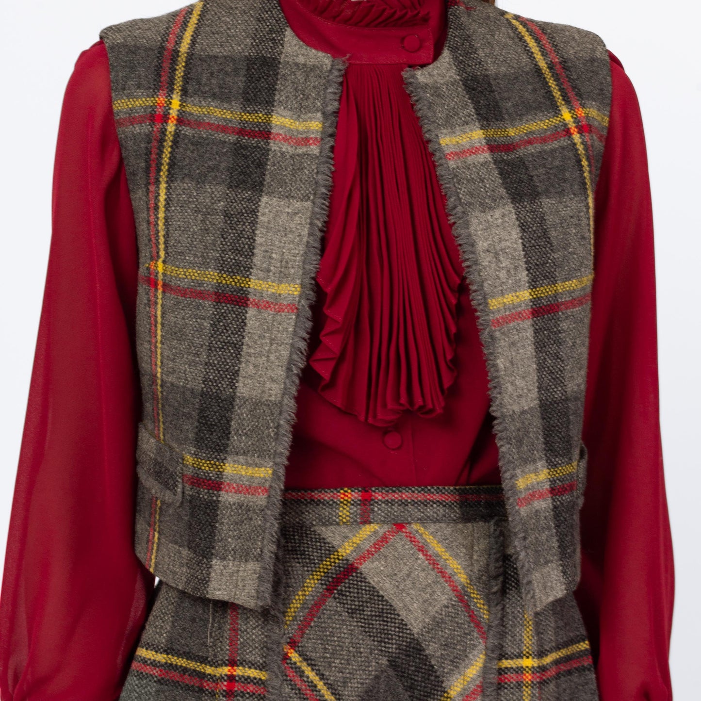 Vintage 60s Preppy Plaid Mini Skirt & Vest Set - Extra Small