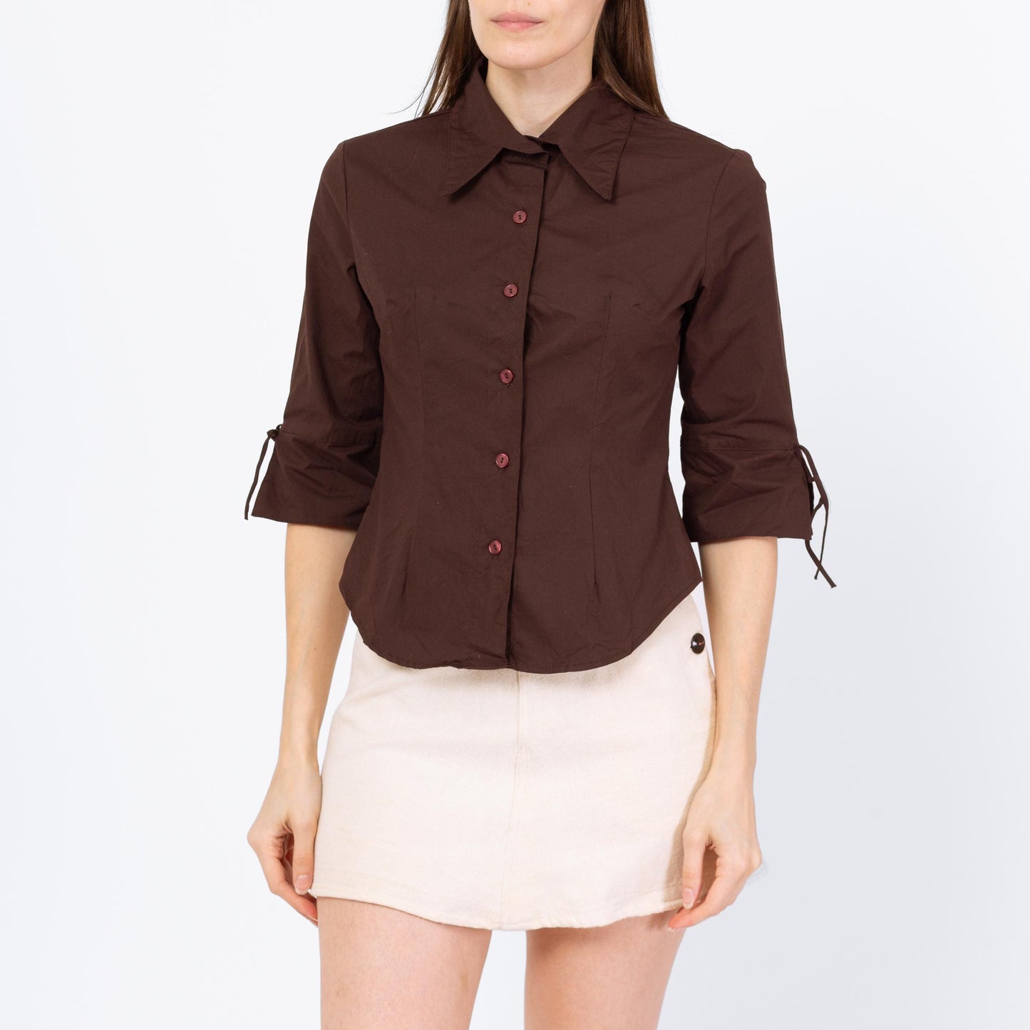 Vintage Y2K Chocolate Brown 3/4 Sleeve Top - Small