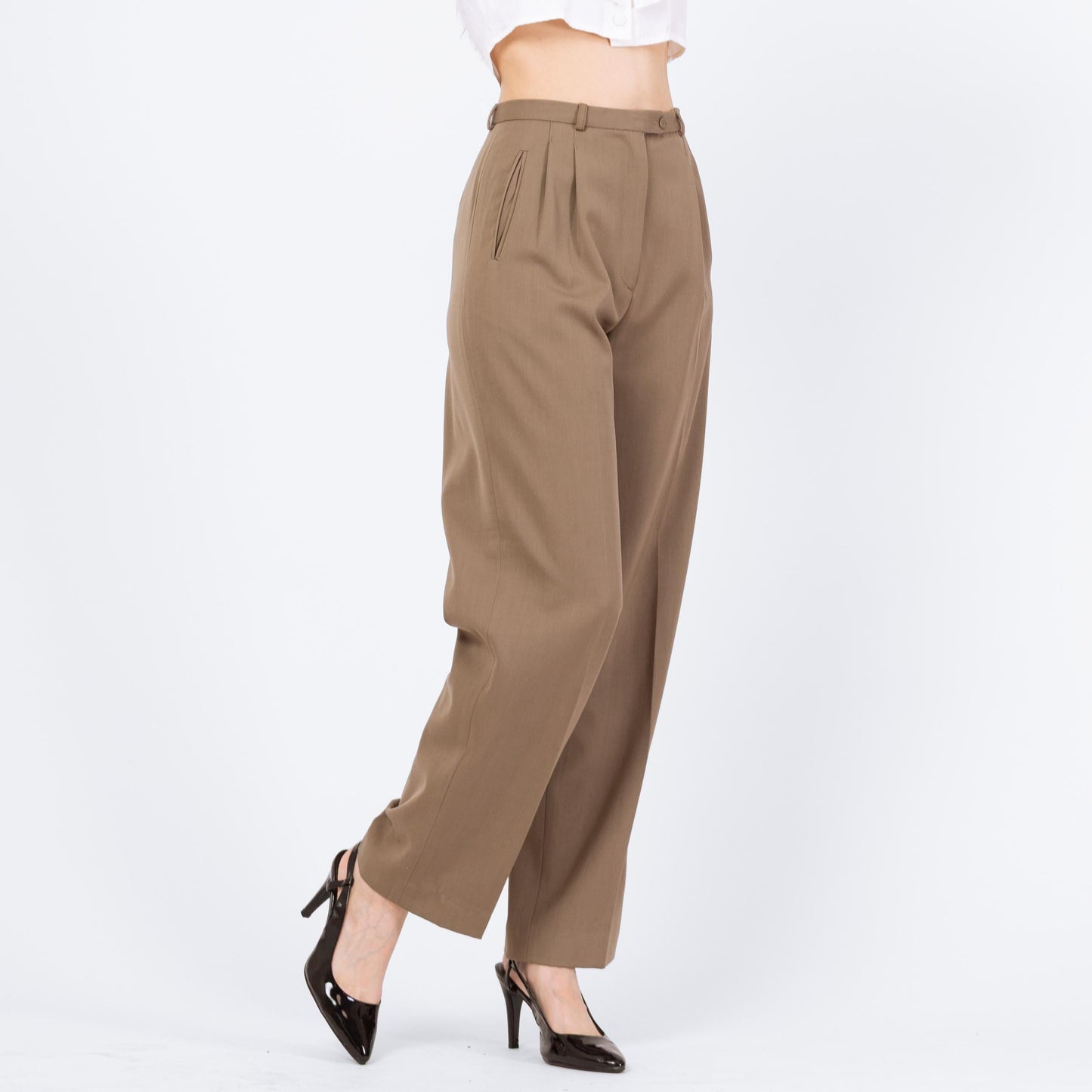 Vintage 80s Taupe Wool Straight Leg Trousers - Small, 26" Waist