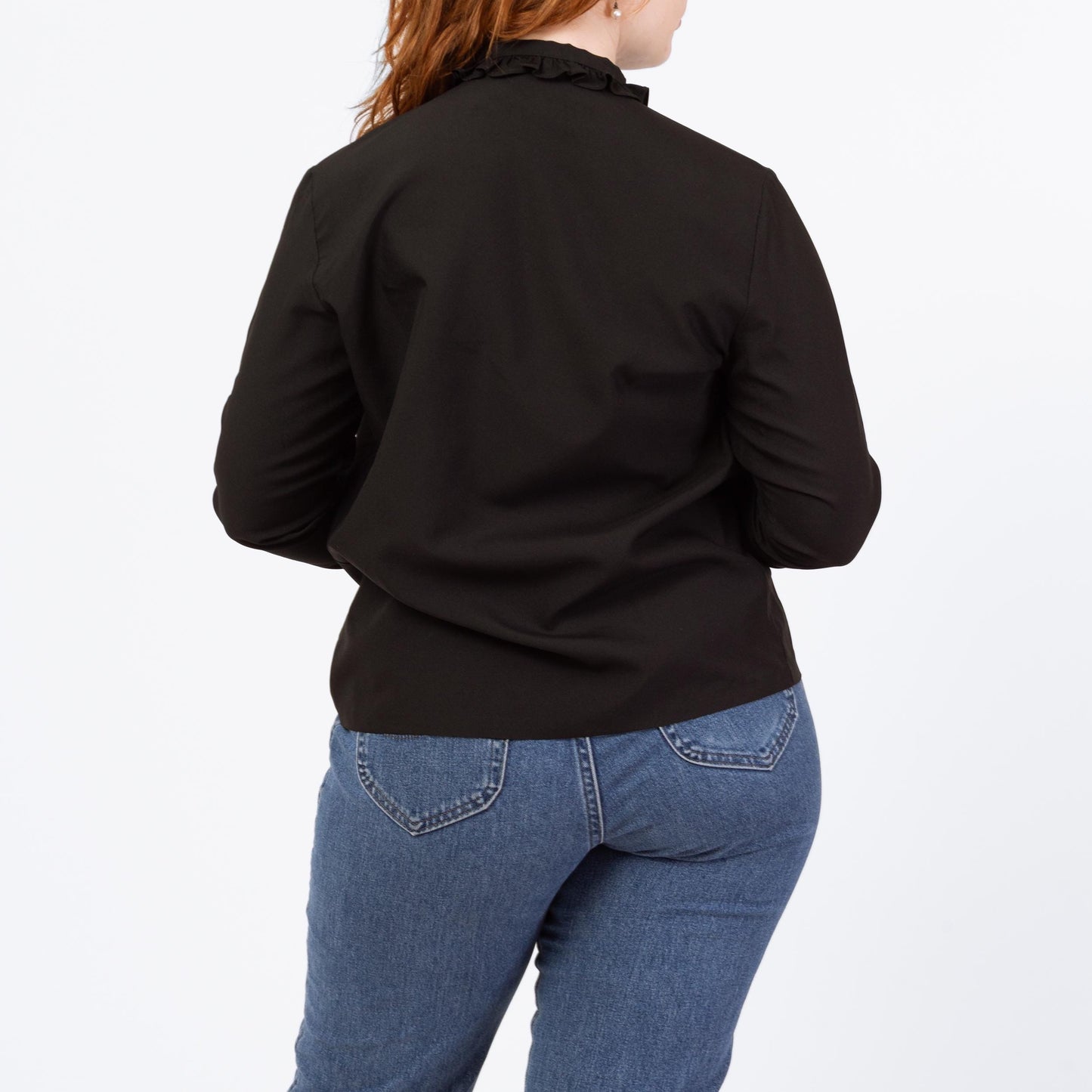 Vintage 70s Black Ascot Tie Blouse - Large