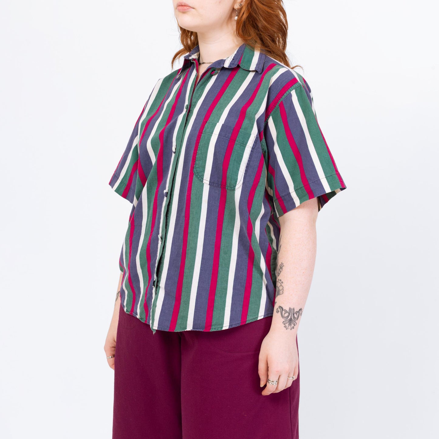 Vintage 90s Jewel Tone Striped Button Up Shirt - Extra Large