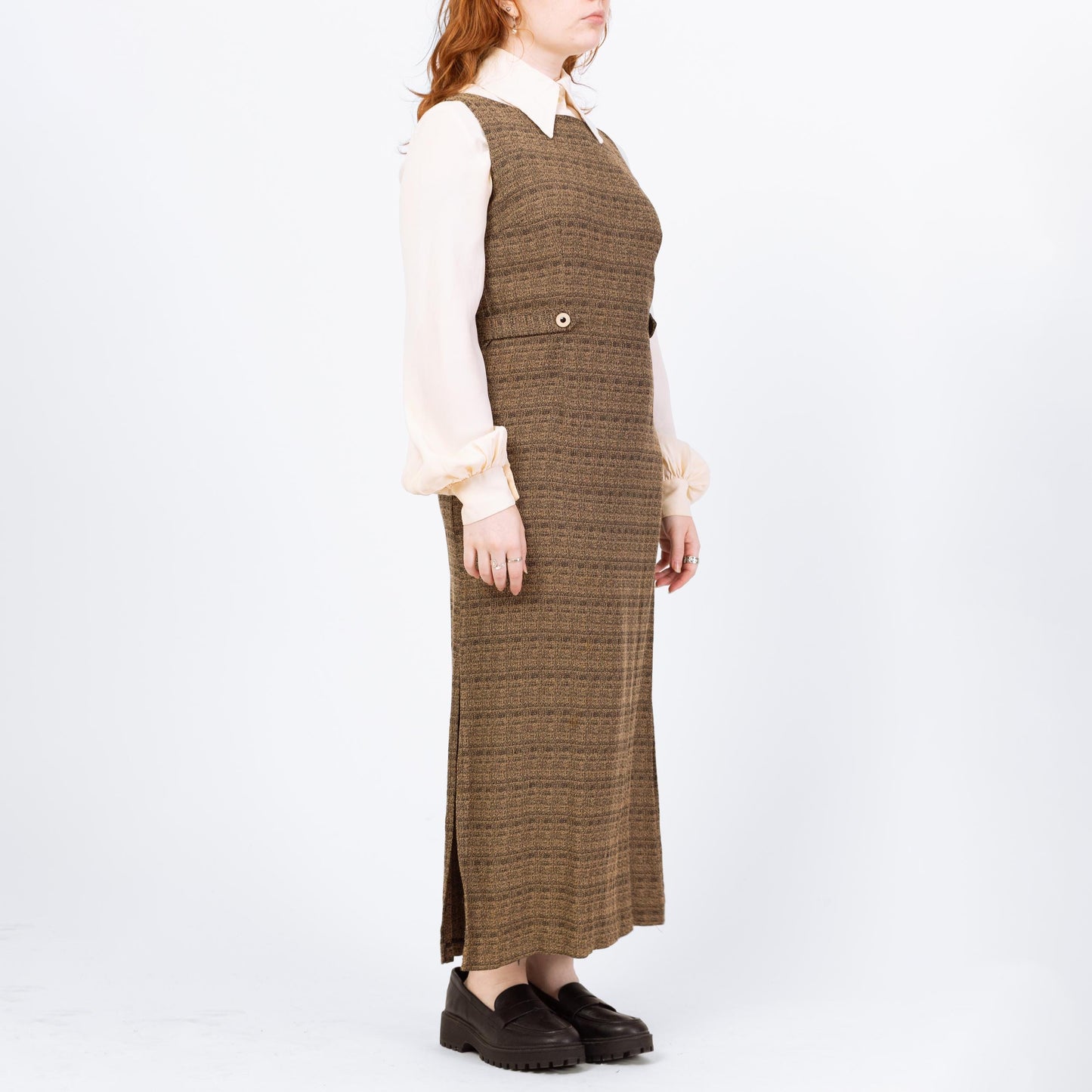 Vintage 90s Minimalist Brown Knit Maxi Dress - Large