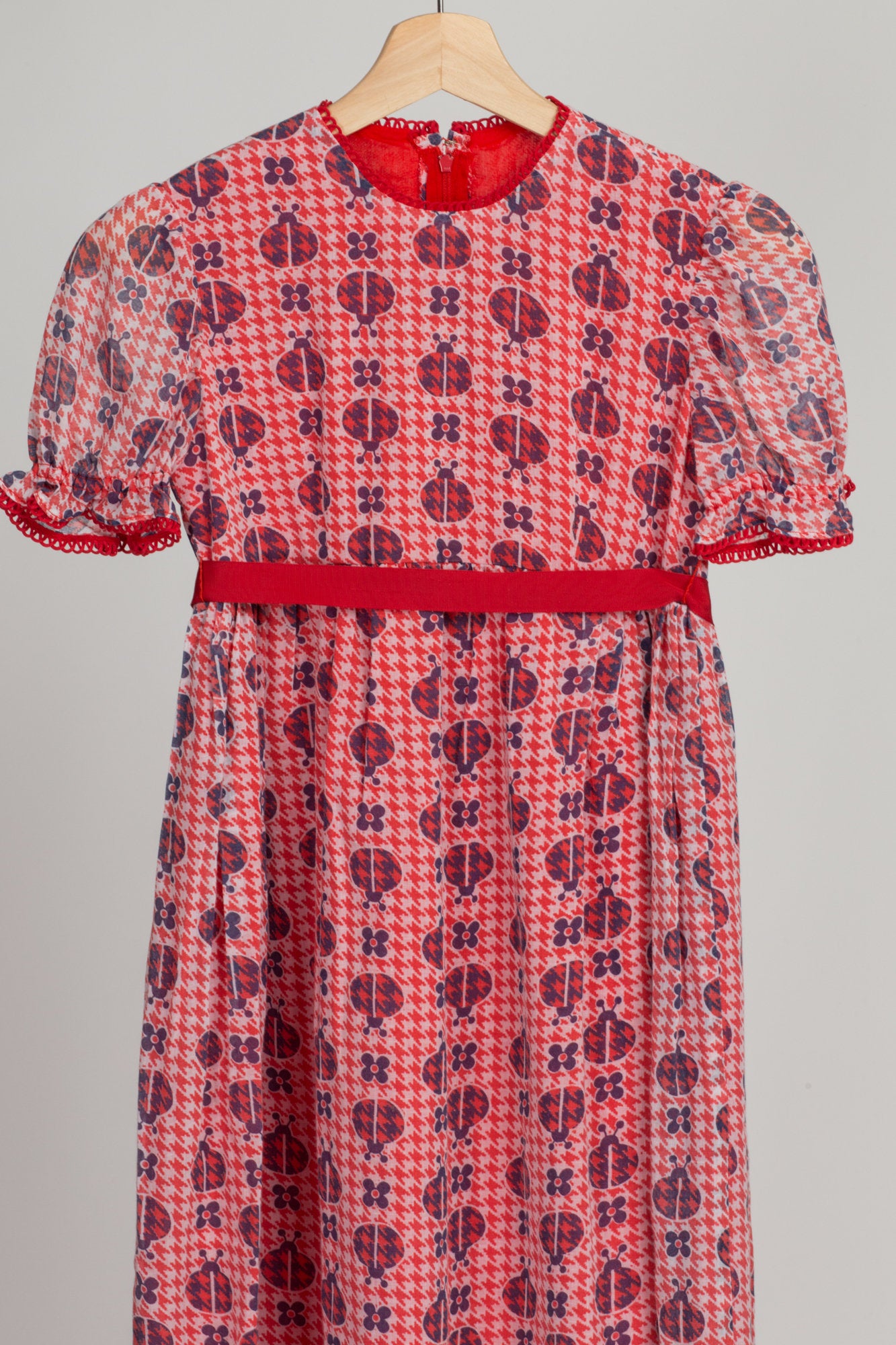 60s 70s Girl's Ladybug Print Dress - Girl's Small 