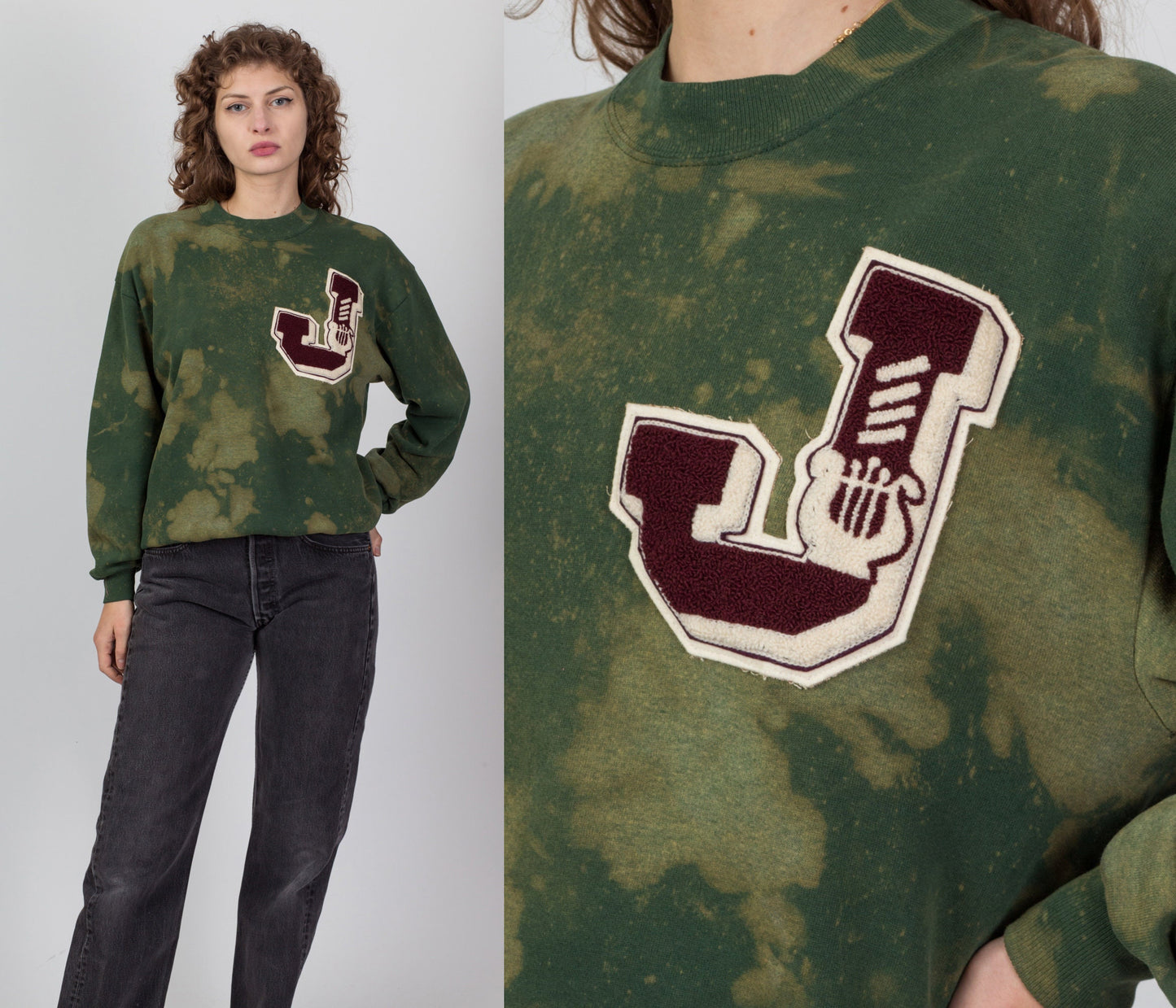 90s Ice Dye Varsity Patch Sweatshirts - Blue, Green, & Copper
