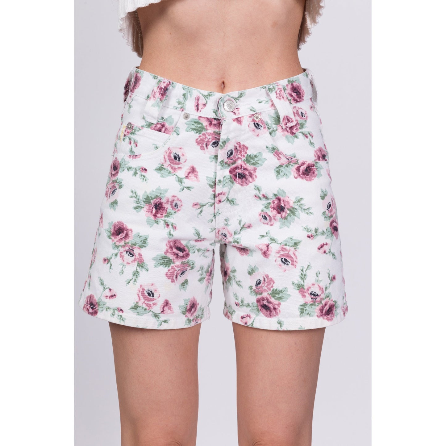 Vintage Bongo High Waisted Floral Jean Shorts - Petite Extra Small, 24"