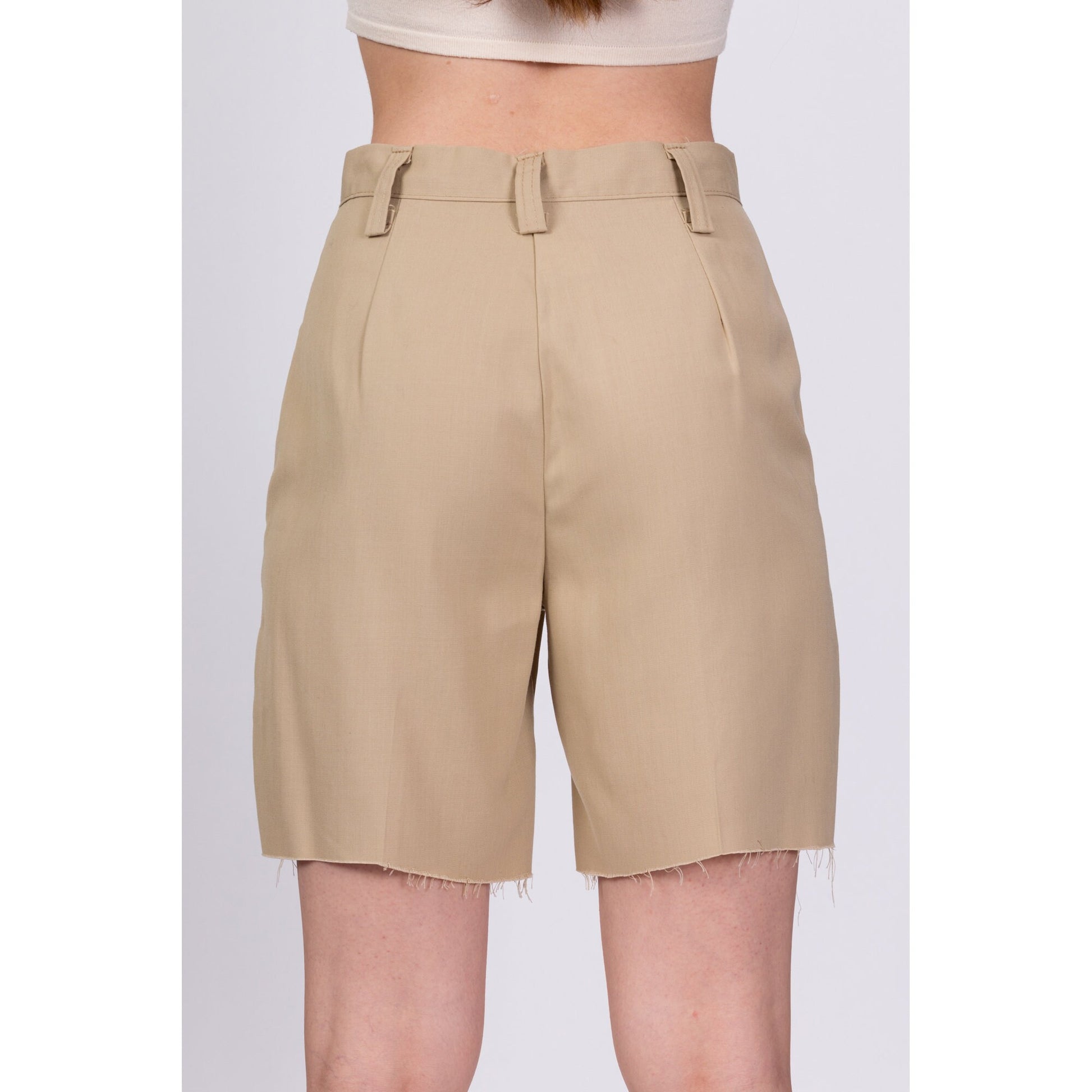 70s High Waisted Khaki Cutoff Shorts - Extra Small, 25"