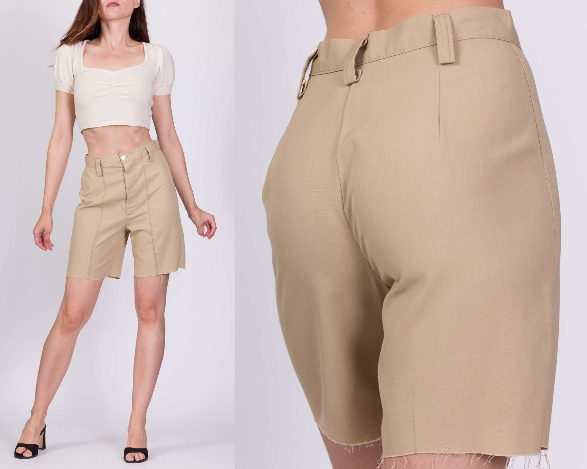 70s High Waisted Khaki Cutoff Shorts - Extra Small, 25"