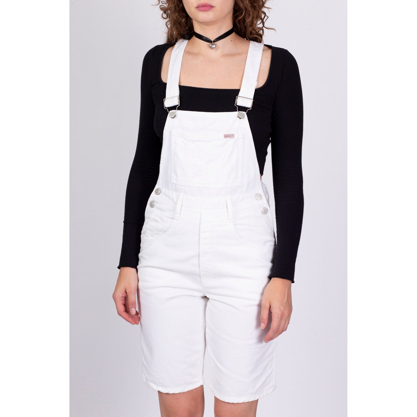 90s Guess White Denim Overall Shorts - Extra Small