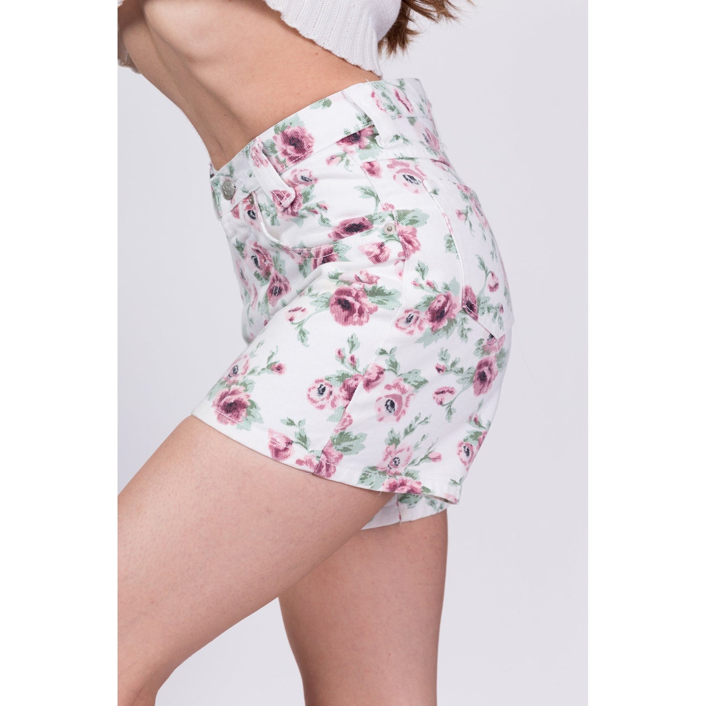 Vintage Bongo High Waisted Floral Jean Shorts - Petite Extra Small, 24"