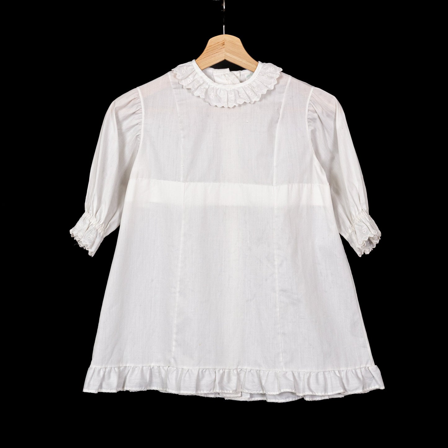 60s White Ruffle Trim Girl's Dress - Size 8