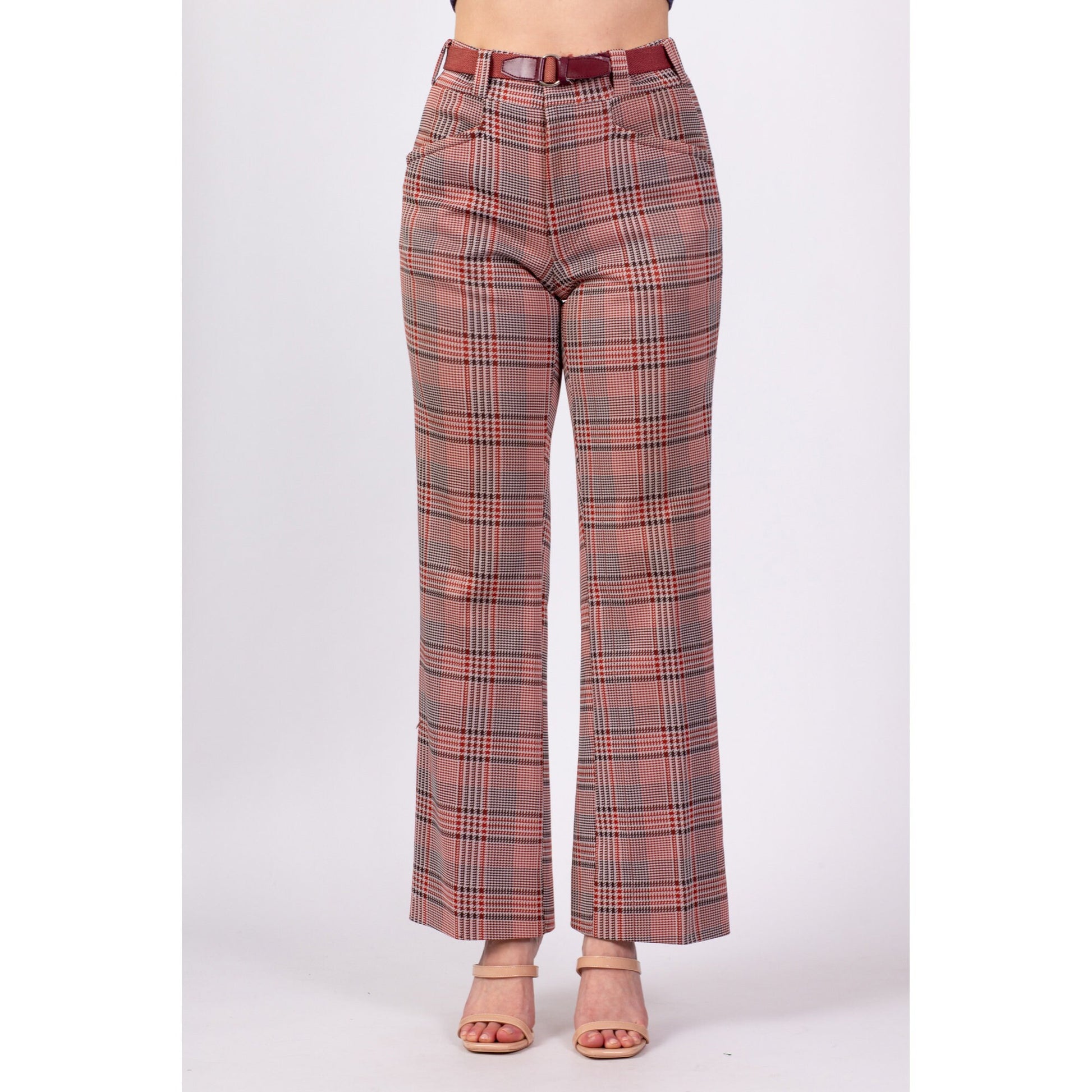 70s High Waisted Plaid Trousers - Men's Small, Women's Medium, 30"