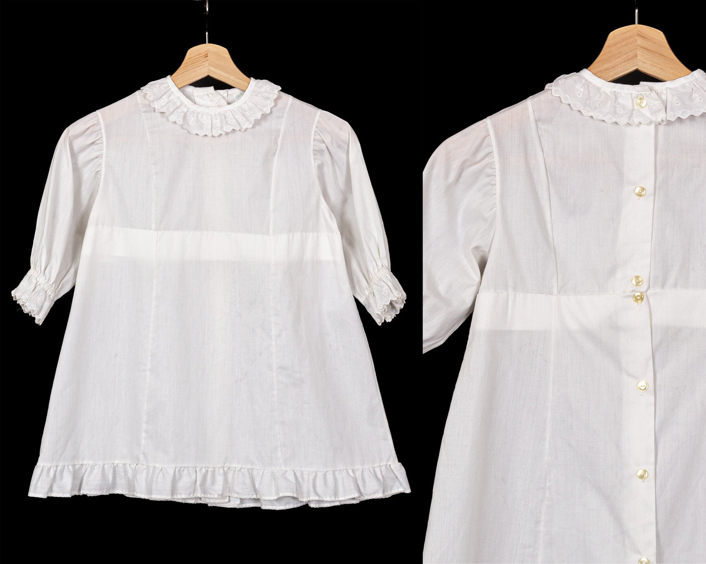 60s White Ruffle Trim Girl's Dress - Size 8