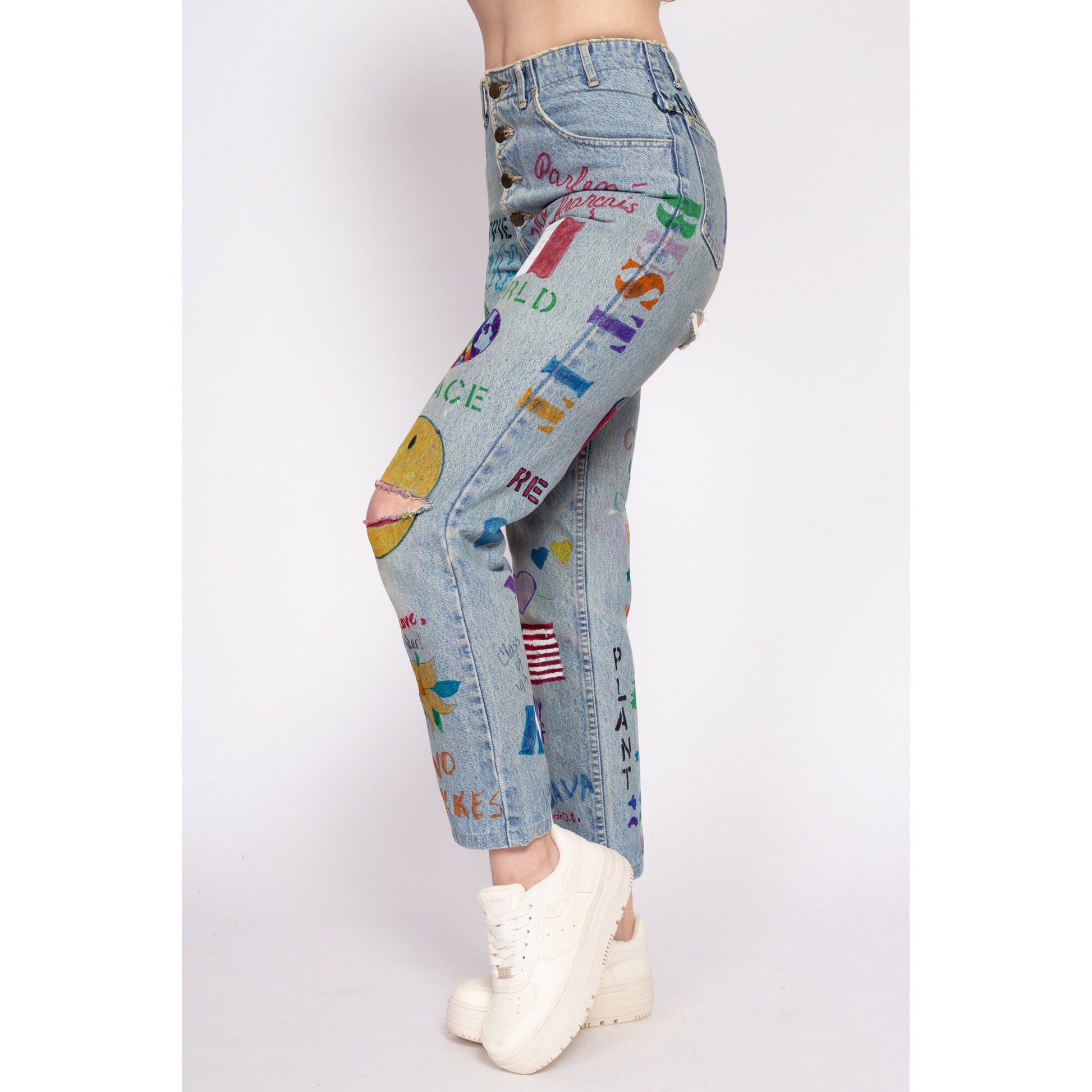 90s Guess Hand Painted Graffiti Jeans - Small, 26"