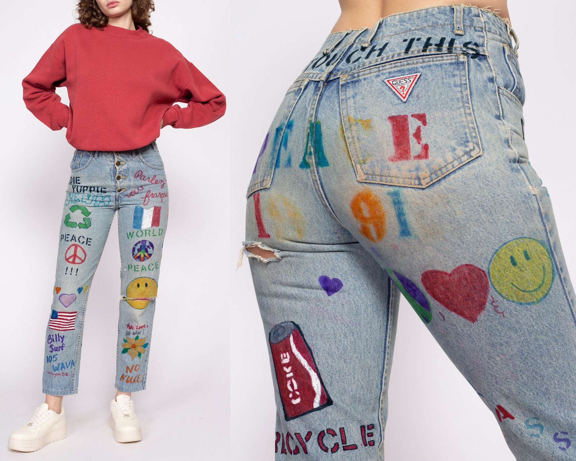 90s Guess Hand Painted Graffiti Jeans - Small, 26"