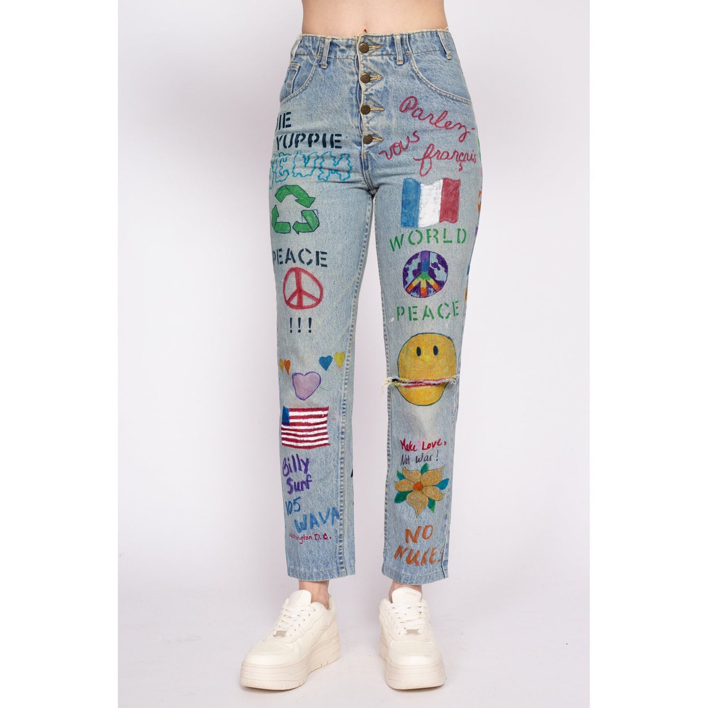 90s Guess Hand Painted Graffiti Jeans - Small, 26"