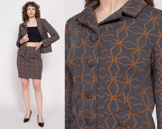 60s 70s Star Print Blazer & Mini Skirt Set - Medium