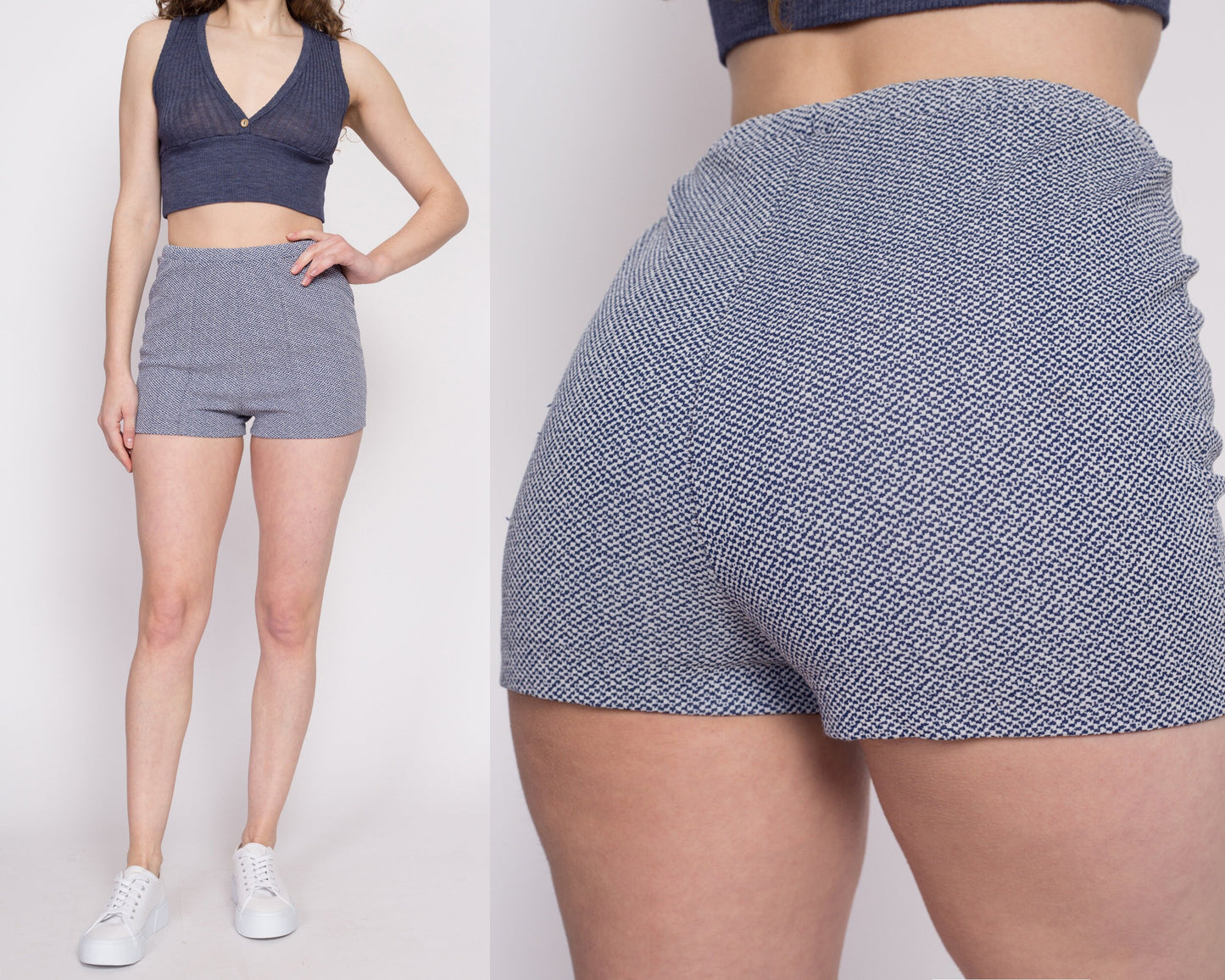 70s Blue High Waisted Hot Pants - Small | Vintage Sportswear Retro Athletic Booty Shorts