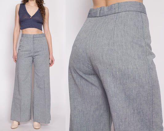 70s Grey High Waisted Wide Leg Pants - Medium, 28" | Vintage High Waisted Wide Flared Bell Bottom Trousers