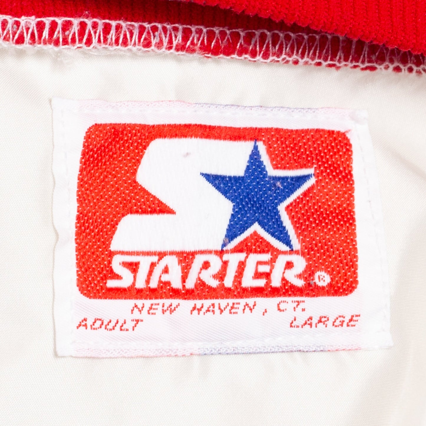 80s USA Satin Starter Jacket - Men's Medium, Women's Large | Vintage Red White Blue Color Block Windbreaker Bomber