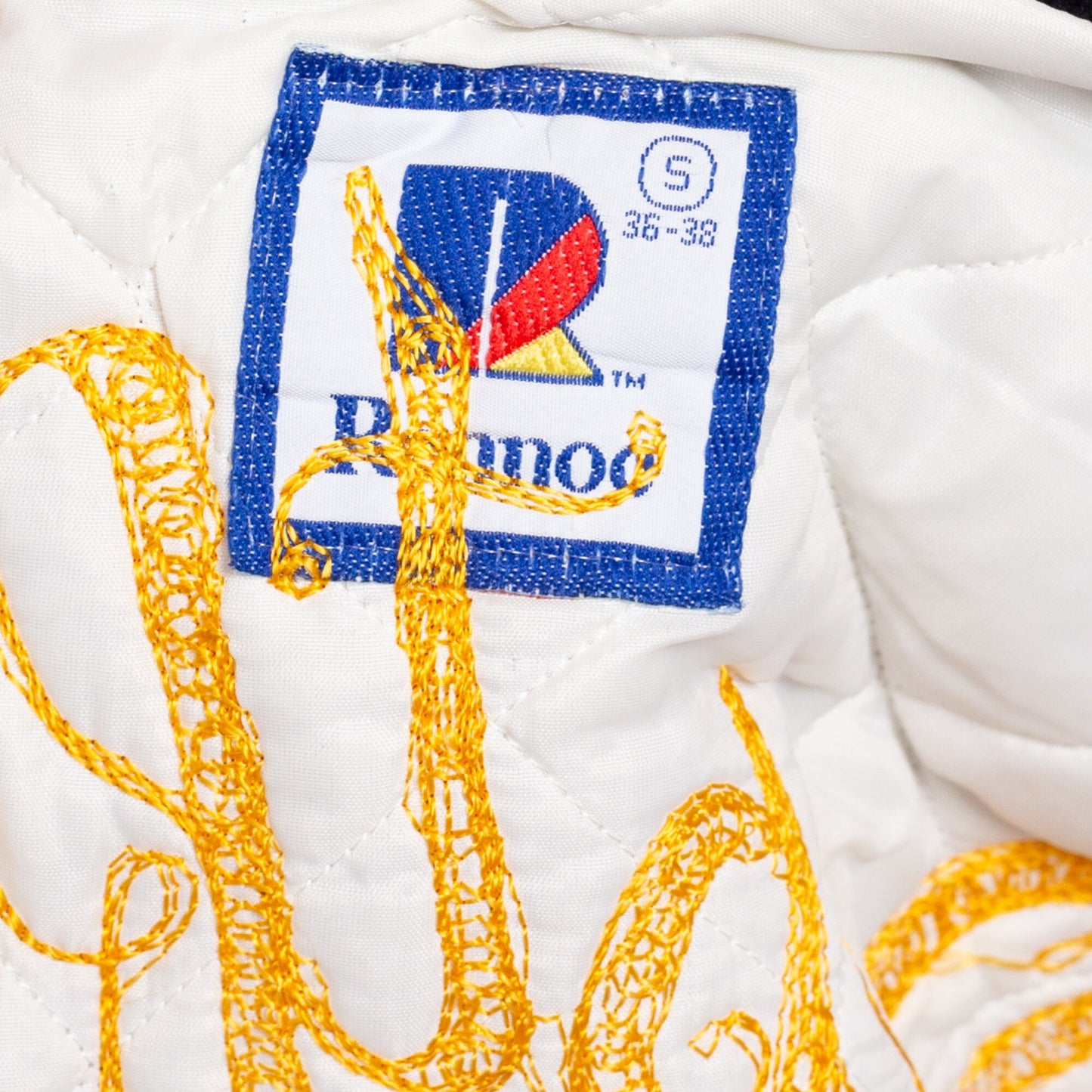 80s Baseball League Chainstitch Varsity Jacket - Men's Small | Vintage Striped Trim Embroidered Snap Button Team Bomber