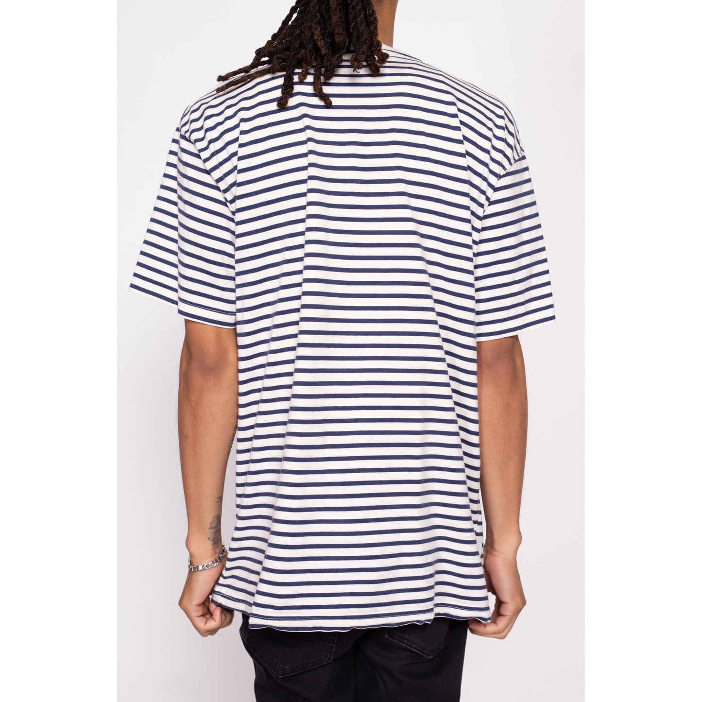 90s Tweety Bird Striped Pocket Tee - Men's Large | Vintage Looney Tunes Cartoon Embroidered Graphic T Shirt
