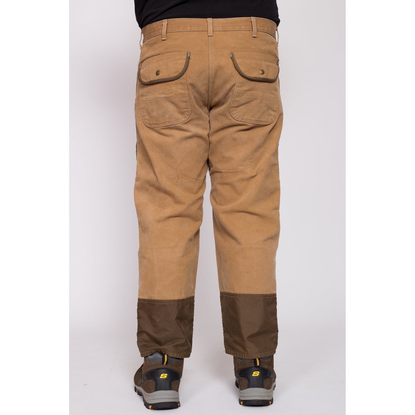 90s Carhartt Made In USA Canvas Upland Hunting Pants - 42x30 | Vintage Waterproof Panel Tan Brown Workwear Outdoors Pants
