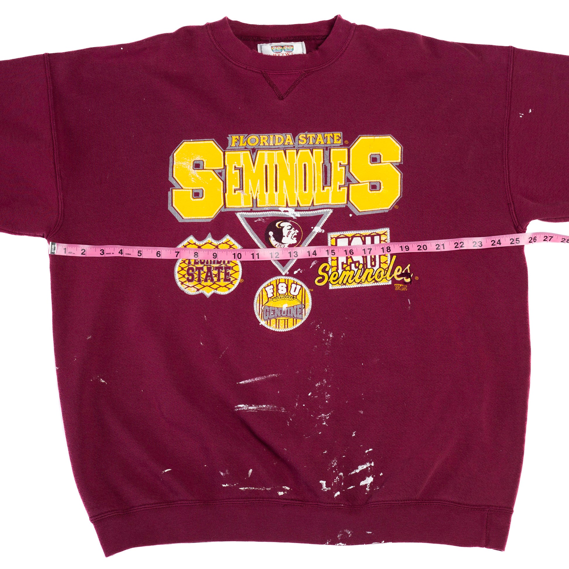 90s Florida State Seminoles Distressed Sweatshirt - Men's XL | Vintage FSU College Sports Paint Splattered Graphic Crewneck