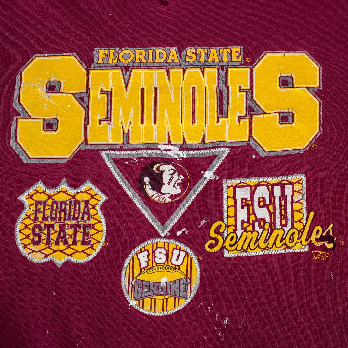 90s Florida State Seminoles Distressed Sweatshirt - Men's XL | Vintage FSU College Sports Paint Splattered Graphic Crewneck