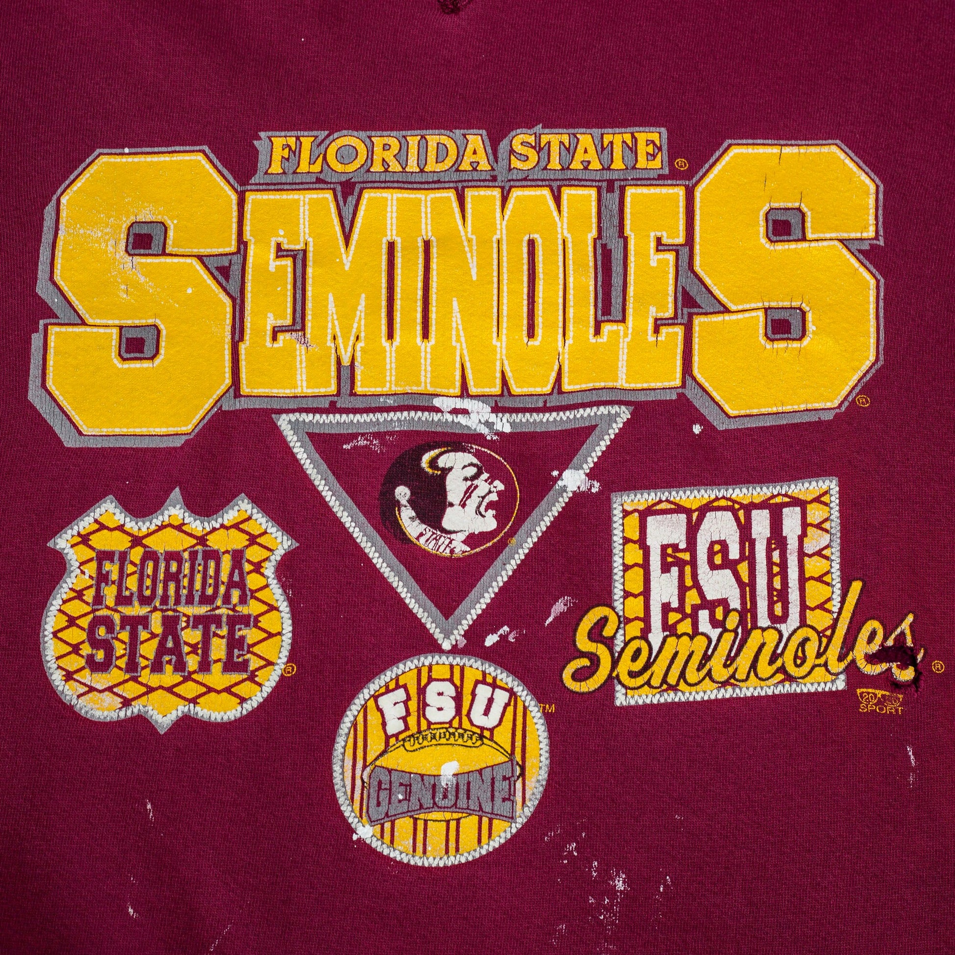 90s Florida State Seminoles Distressed Sweatshirt - Men's XL | Vintage FSU College Sports Paint Splattered Graphic Crewneck