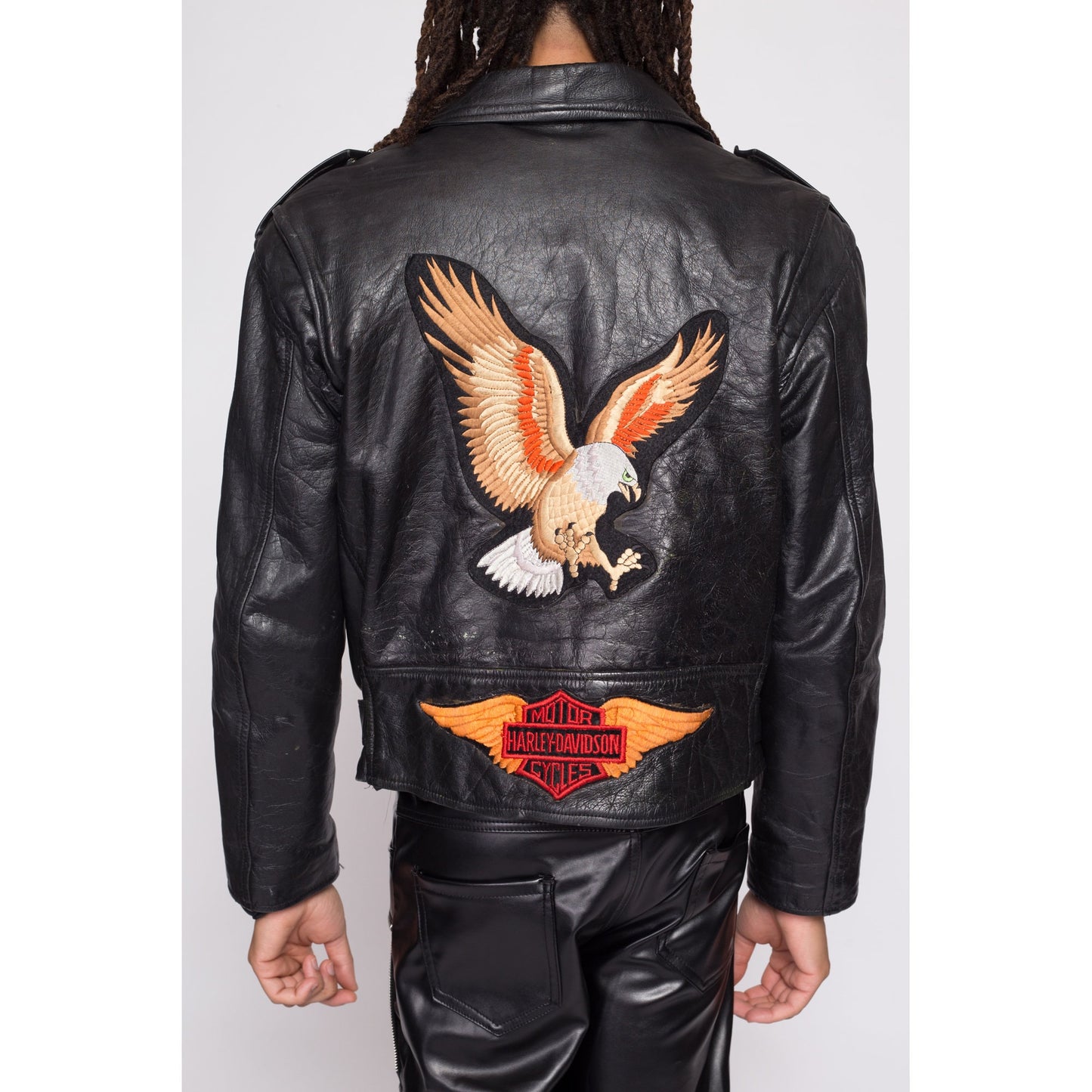 80s Harley Davidson Leather Motorcycle Jacket - Men's Large, Size 44 | Rare Vintage Distressed Moto Biker Logo Eagle Patch Coat