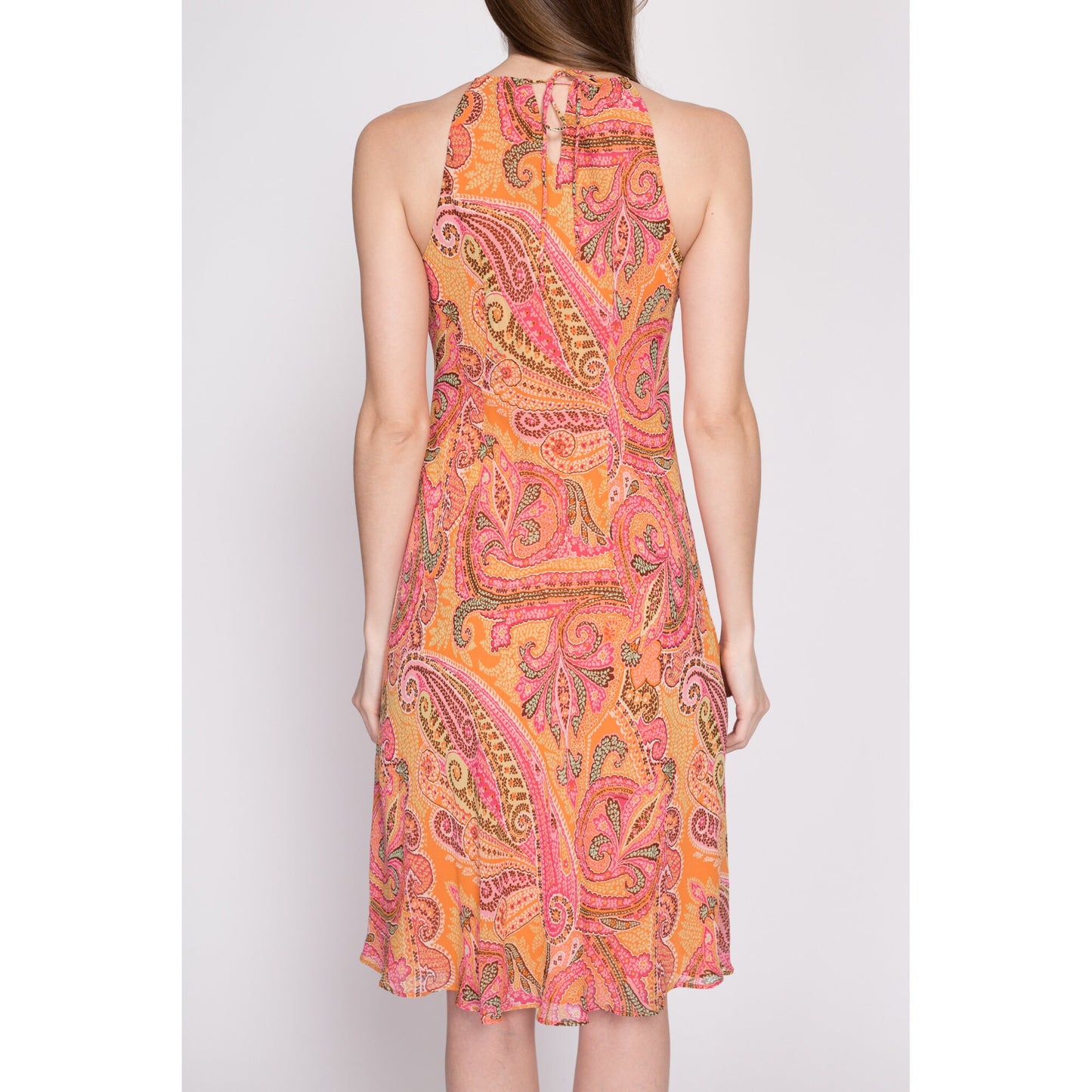 90s Ann Taylor Silk Paisley Slip Dress - XS to Small | Vintage Boho High Halter Neck Keyhole Midi Sundress