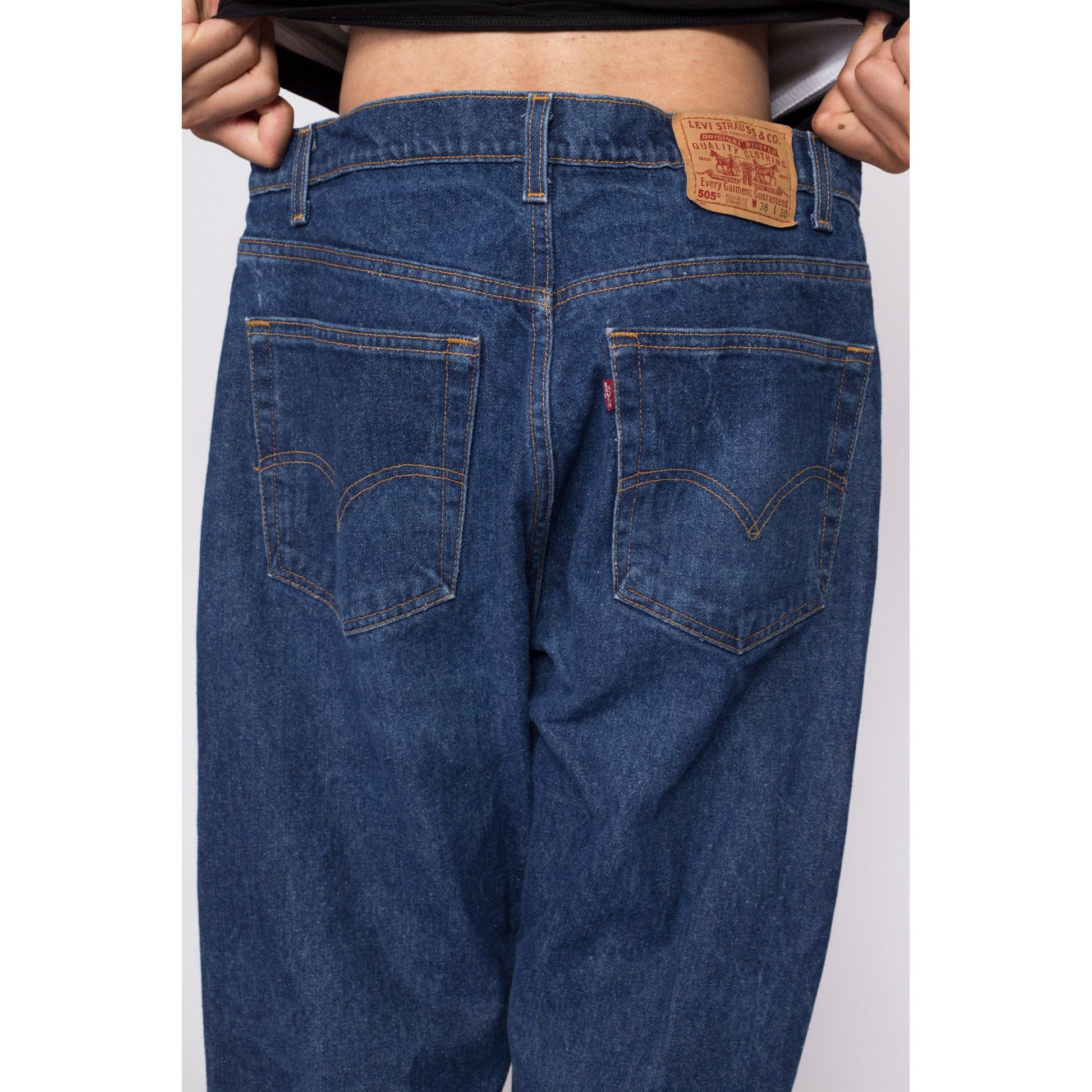 90s Levi's 505 Dark Wash Jeans - 38x30 | Vintage Regular Fit Straight Leg Denim Dad Jeans