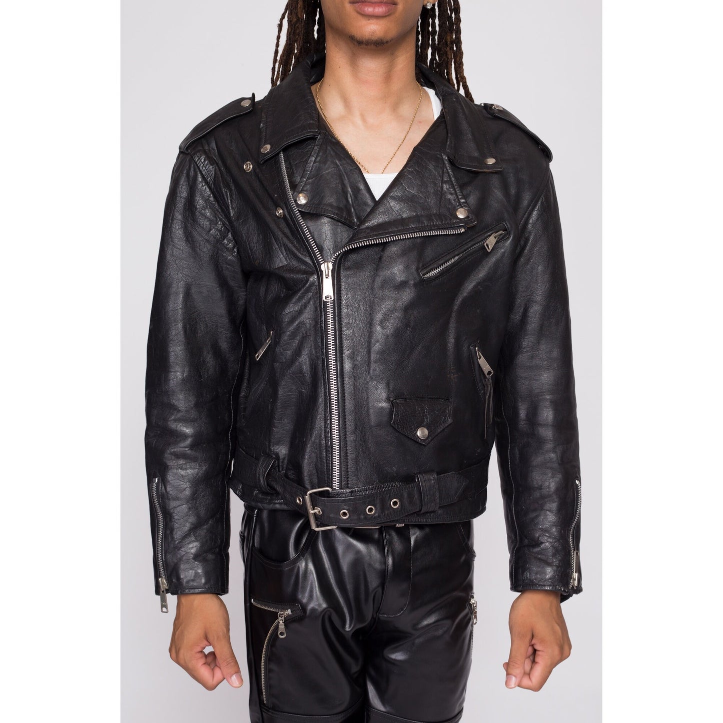 80s Harley Davidson Leather Motorcycle Jacket - Men's Large, Size 44 | Rare Vintage Distressed Moto Biker Logo Eagle Patch Coat