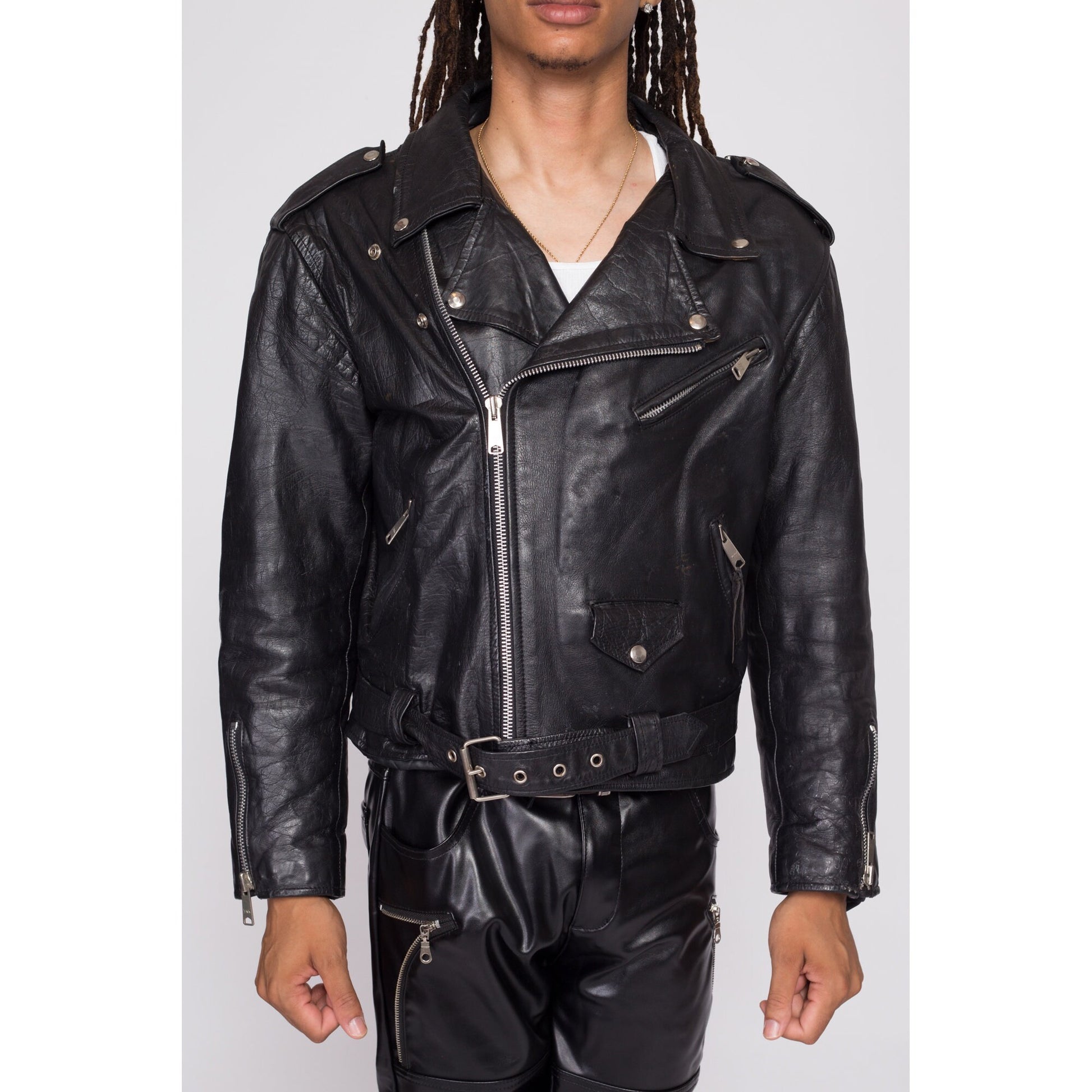 80s Harley Davidson Leather Motorcycle Jacket - Men's Large, Size 44 | Rare Vintage Distressed Moto Biker Logo Eagle Patch Coat