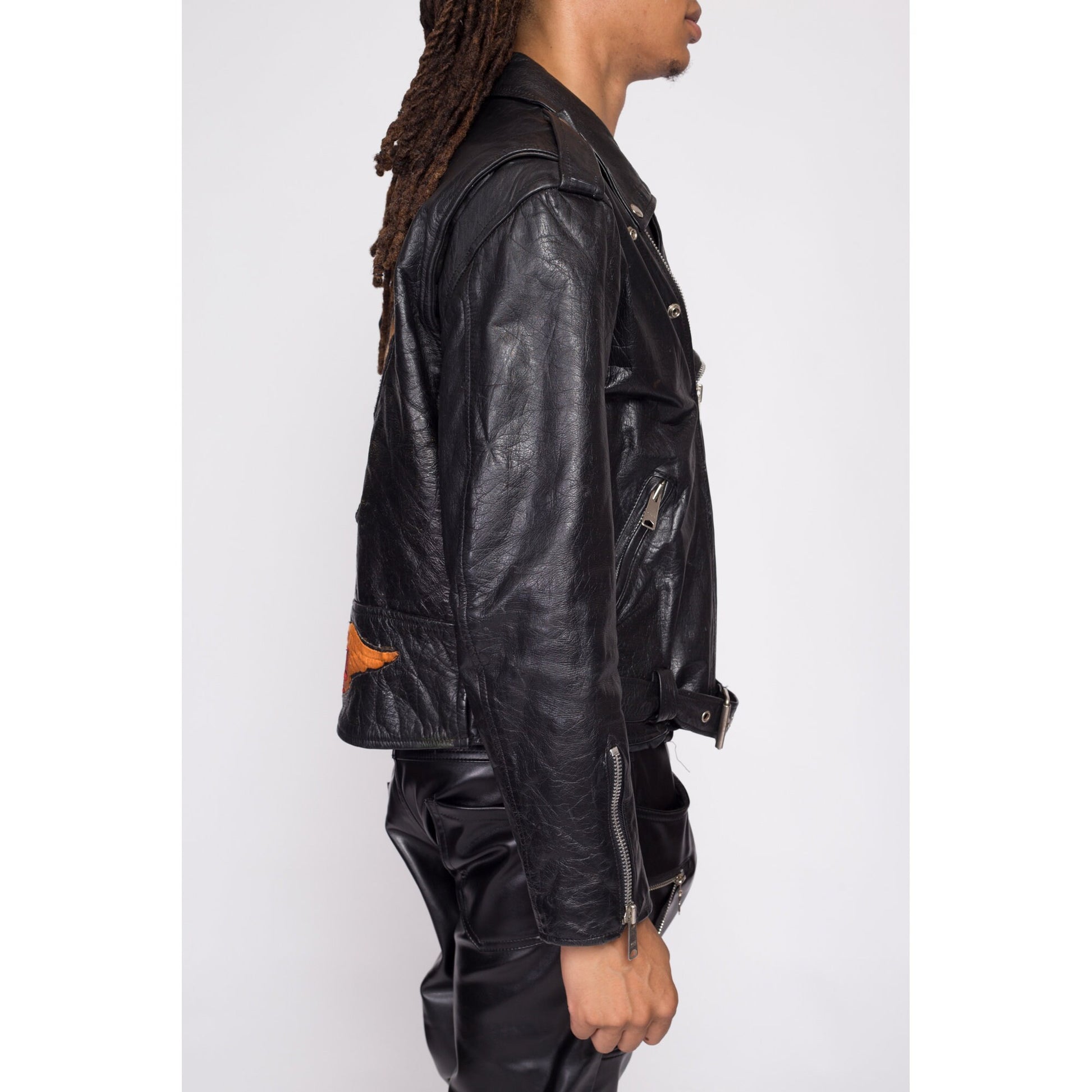 80s Harley Davidson Leather Motorcycle Jacket - Men's Large, Size 44 | Rare Vintage Distressed Moto Biker Logo Eagle Patch Coat