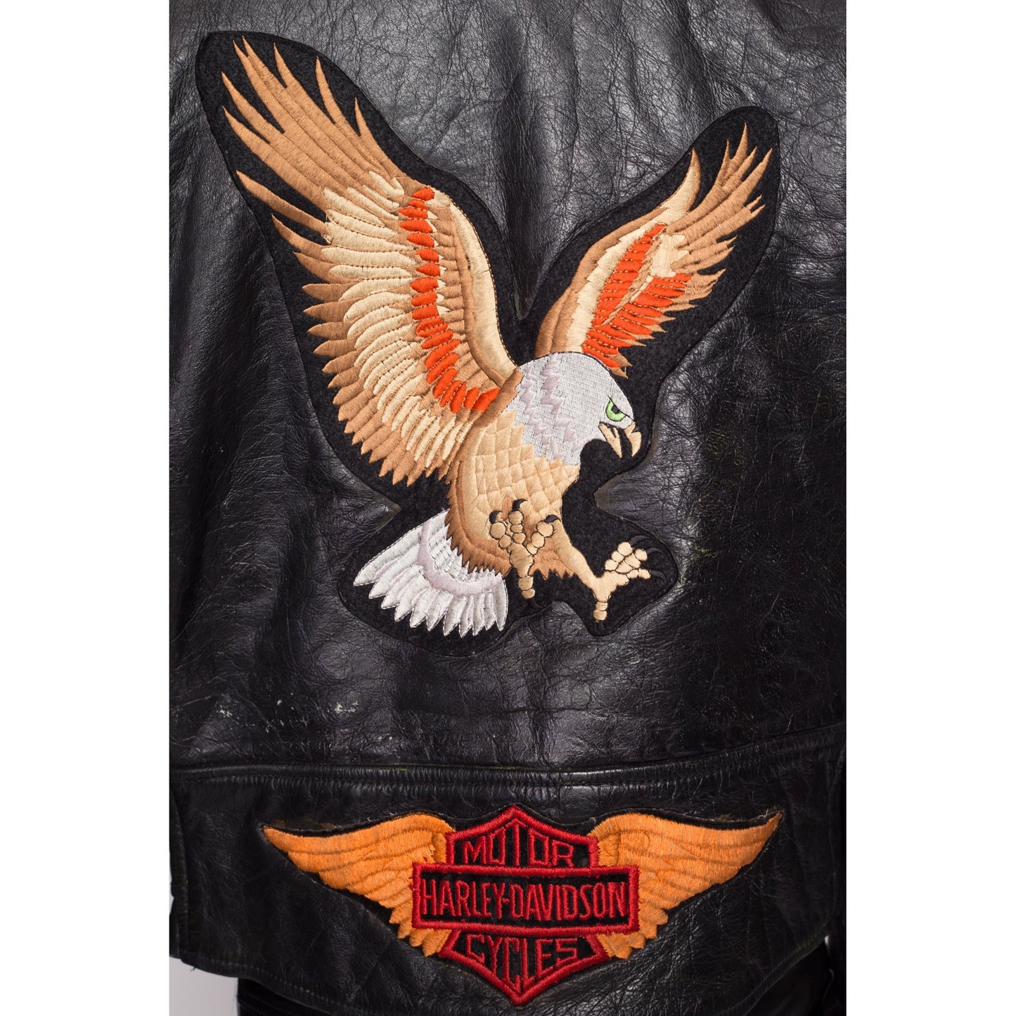 80s Harley Davidson Leather Motorcycle Jacket - Men's Large, Size 44 | Rare Vintage Distressed Moto Biker Logo Eagle Patch Coat