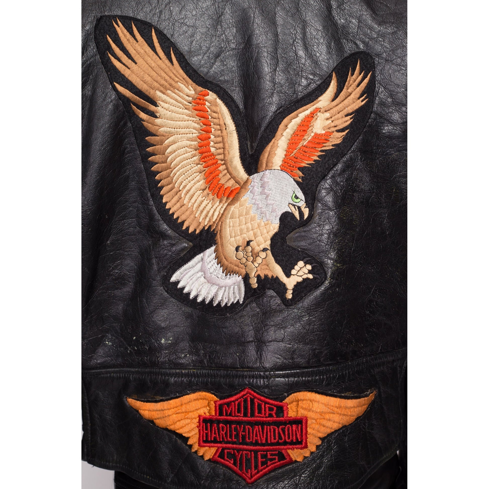 80s Harley Davidson Leather Motorcycle Jacket - Men's Large, Size 44 | Rare Vintage Distressed Moto Biker Logo Eagle Patch Coat