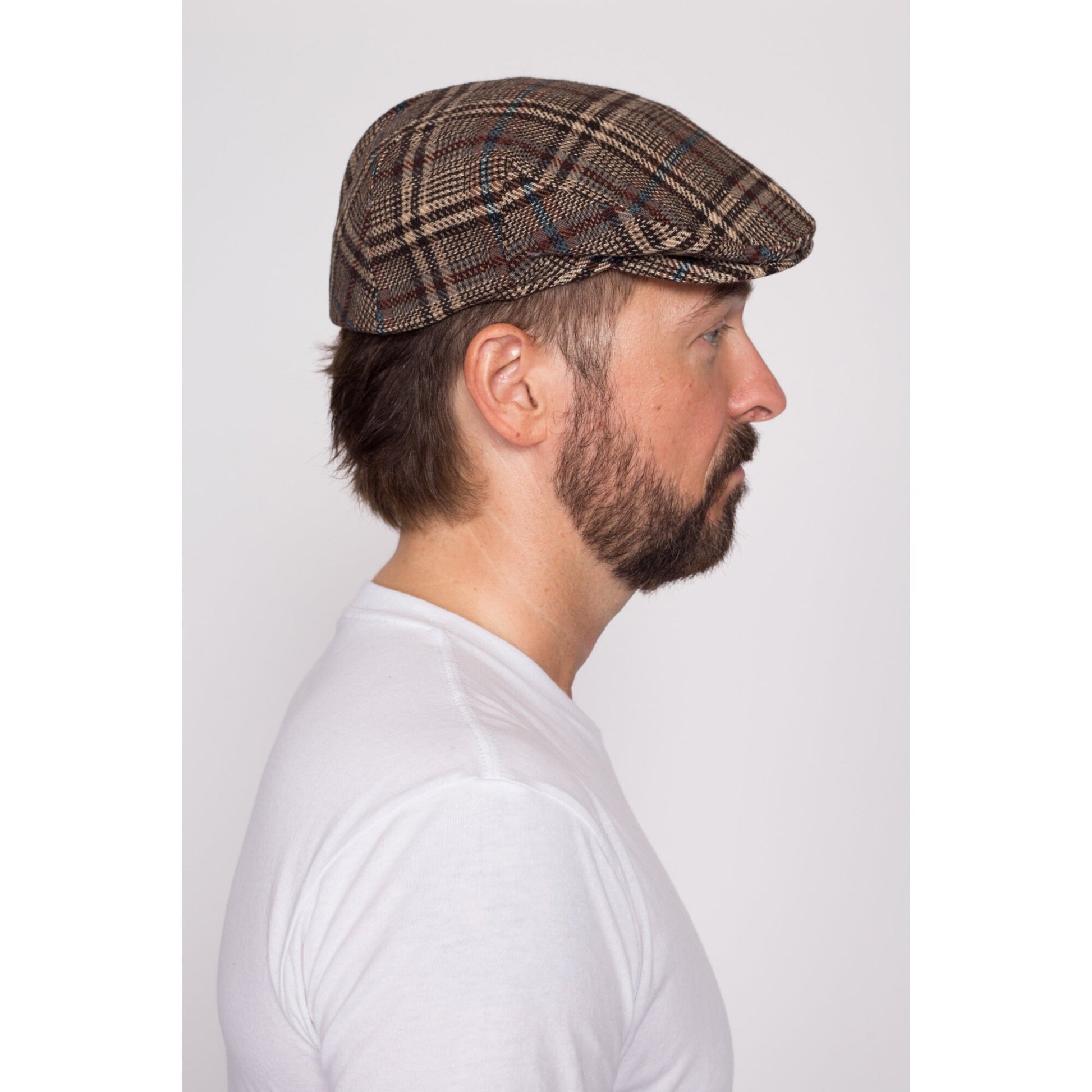 S| 70s 80s Irish Plaid Tweed Flat Cap - Men's Small | Vintage Newsboy Cabbie Hat
