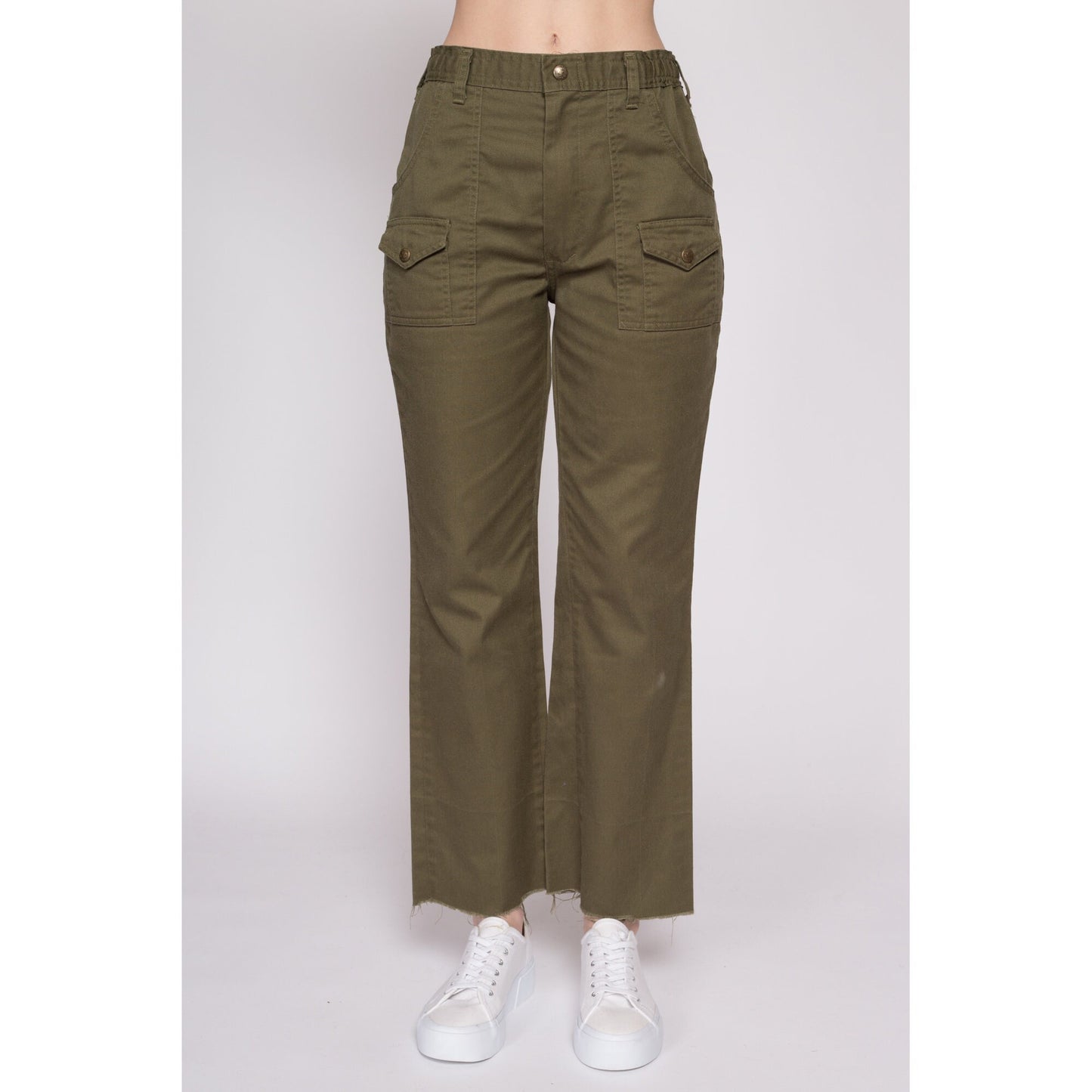 Sml-Med 70s Boy Scout Uniform Pants 27"-29" | Vintage High Waisted Olive Green Utility Cargo Trousers