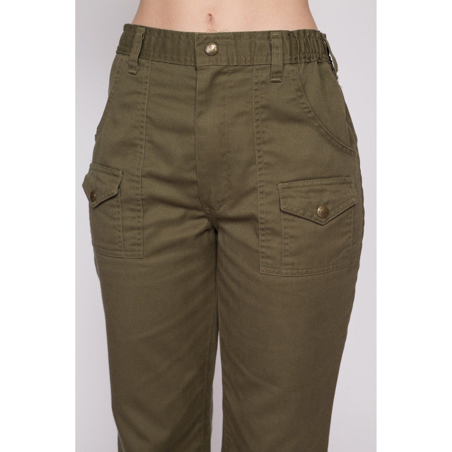 Sml-Med 70s Boy Scout Uniform Pants 27"-29" | Vintage High Waisted Olive Green Utility Cargo Trousers