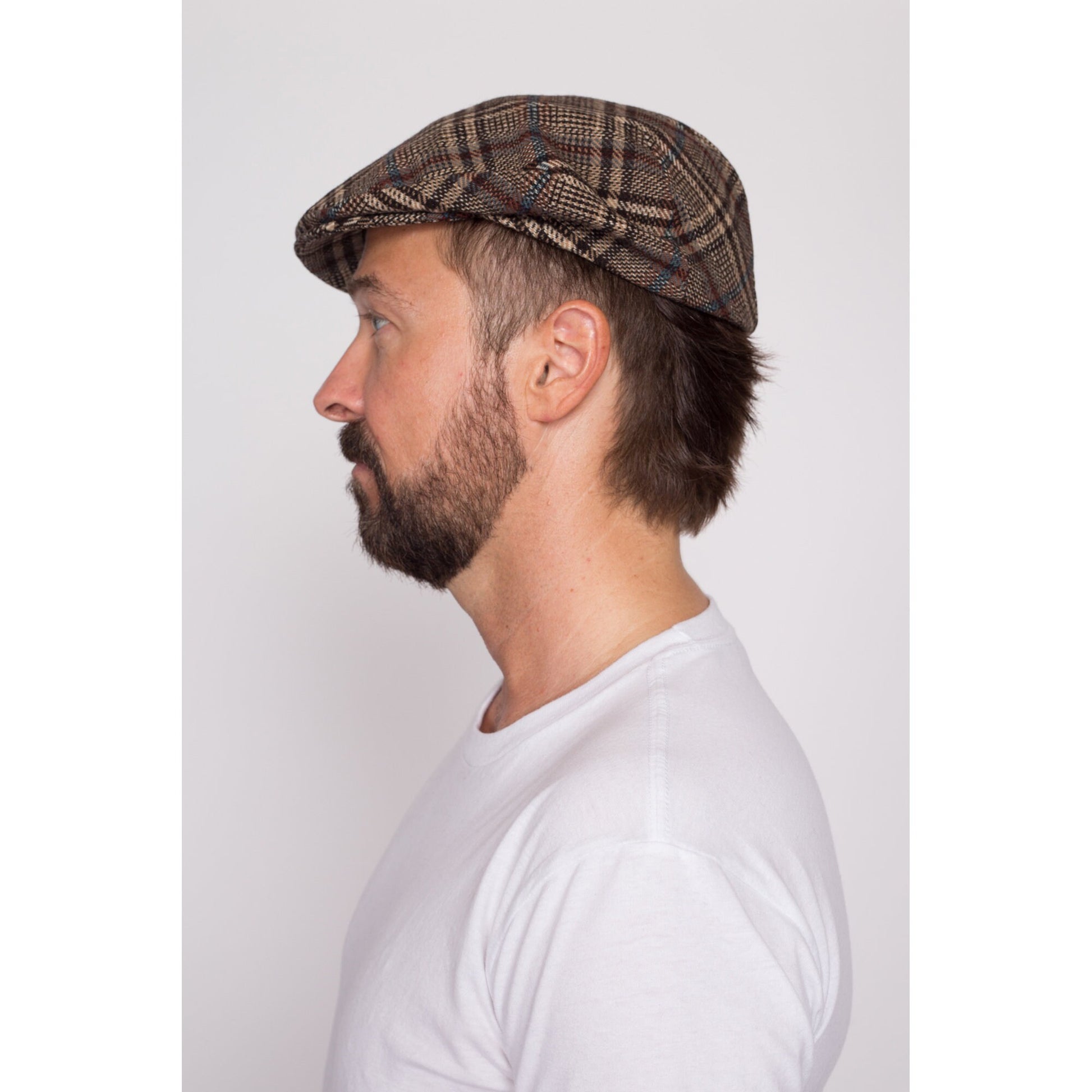 S| 70s 80s Irish Plaid Tweed Flat Cap - Men's Small | Vintage Newsboy Cabbie Hat