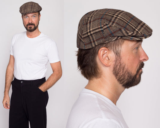 S| 70s 80s Irish Plaid Tweed Flat Cap - Men's Small | Vintage Newsboy Cabbie Hat