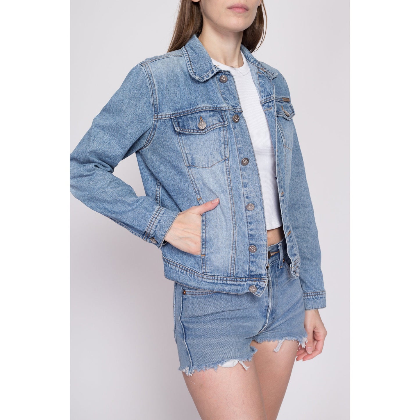Small Vintage Calvin Klein Jean Jacket | 90s Y2K Light Wash Denim Jacket