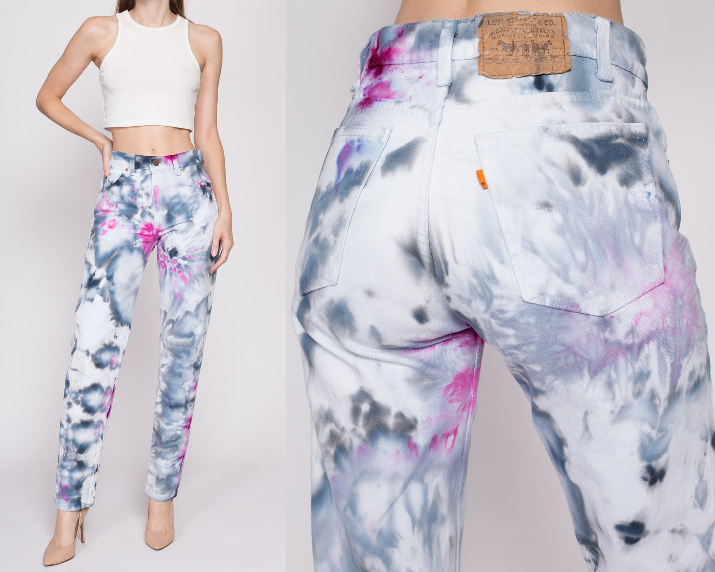 30x32 Vintage Levis Tie Dye Jeans | 80s Levi's 505 Ice Dyed Tapered Leg Jeans