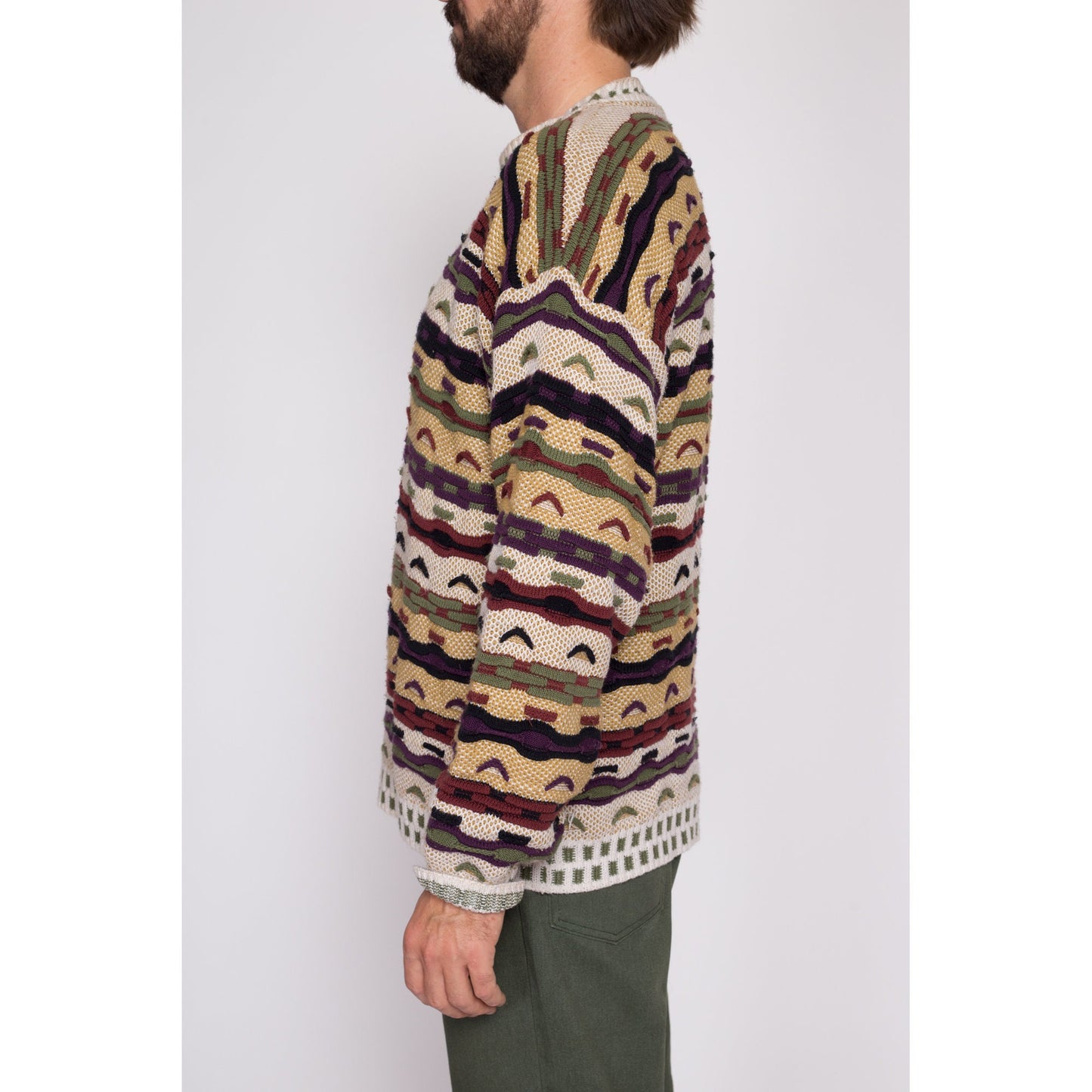 Large 90s Coogi Style 3D Knit Sweater | Vintage Textured Striped Knit Streetwear Pullover